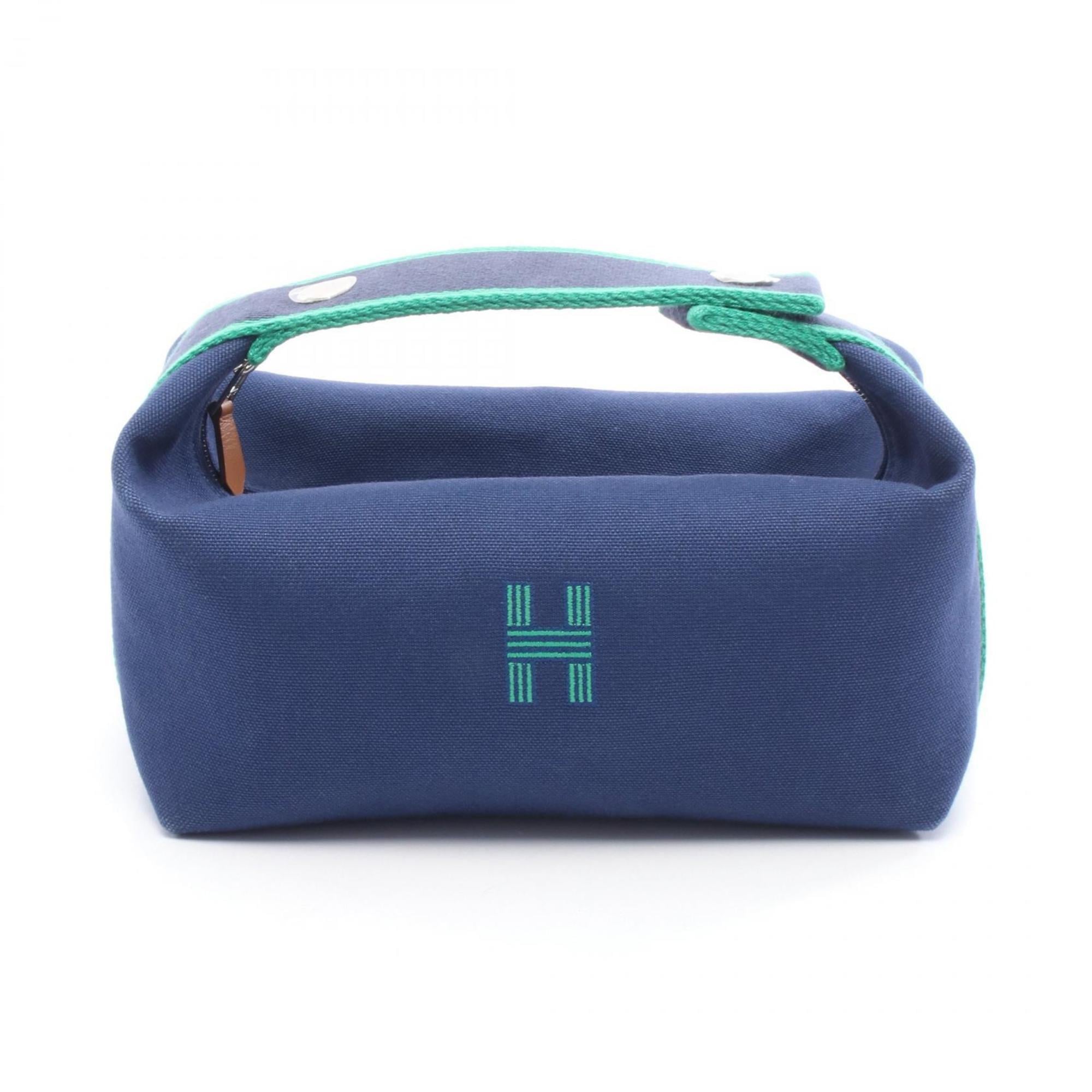 Hermes Blue Green Canvas Handbag (Pre-Owned)