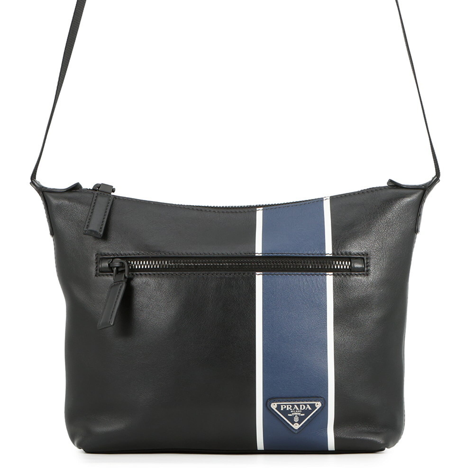 Prada Black Blue Leather Handbag Shoulder Bag (Pre-Owned)