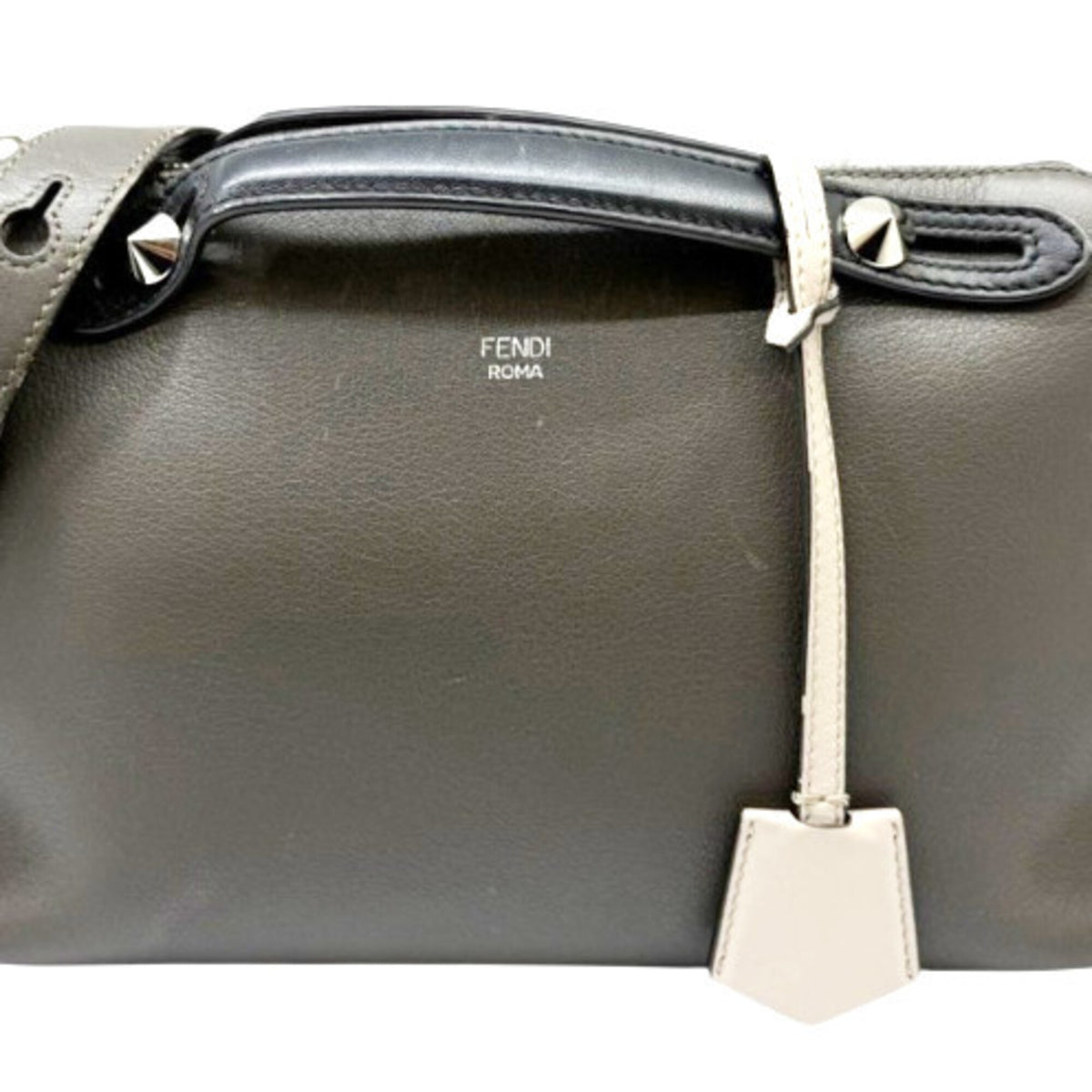 Fendi Black Gray Leather Handbag Shoulder Bag (Pre-Owned)
