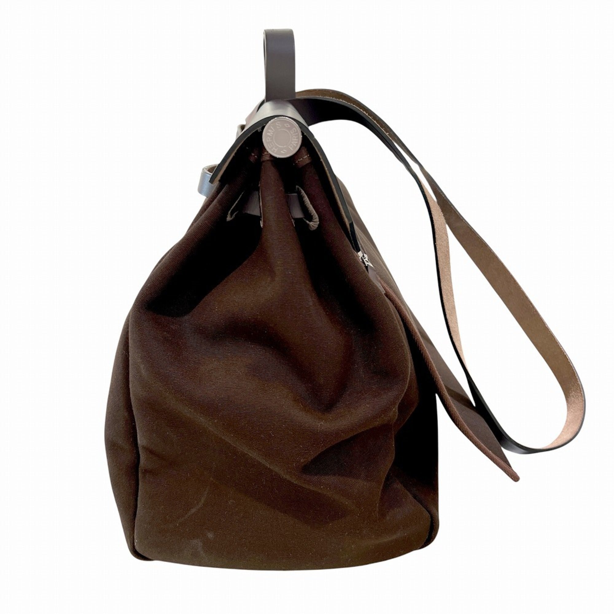 Hermes Brown Canvas Leather Pouch Tote Bag (Pre-Owned)