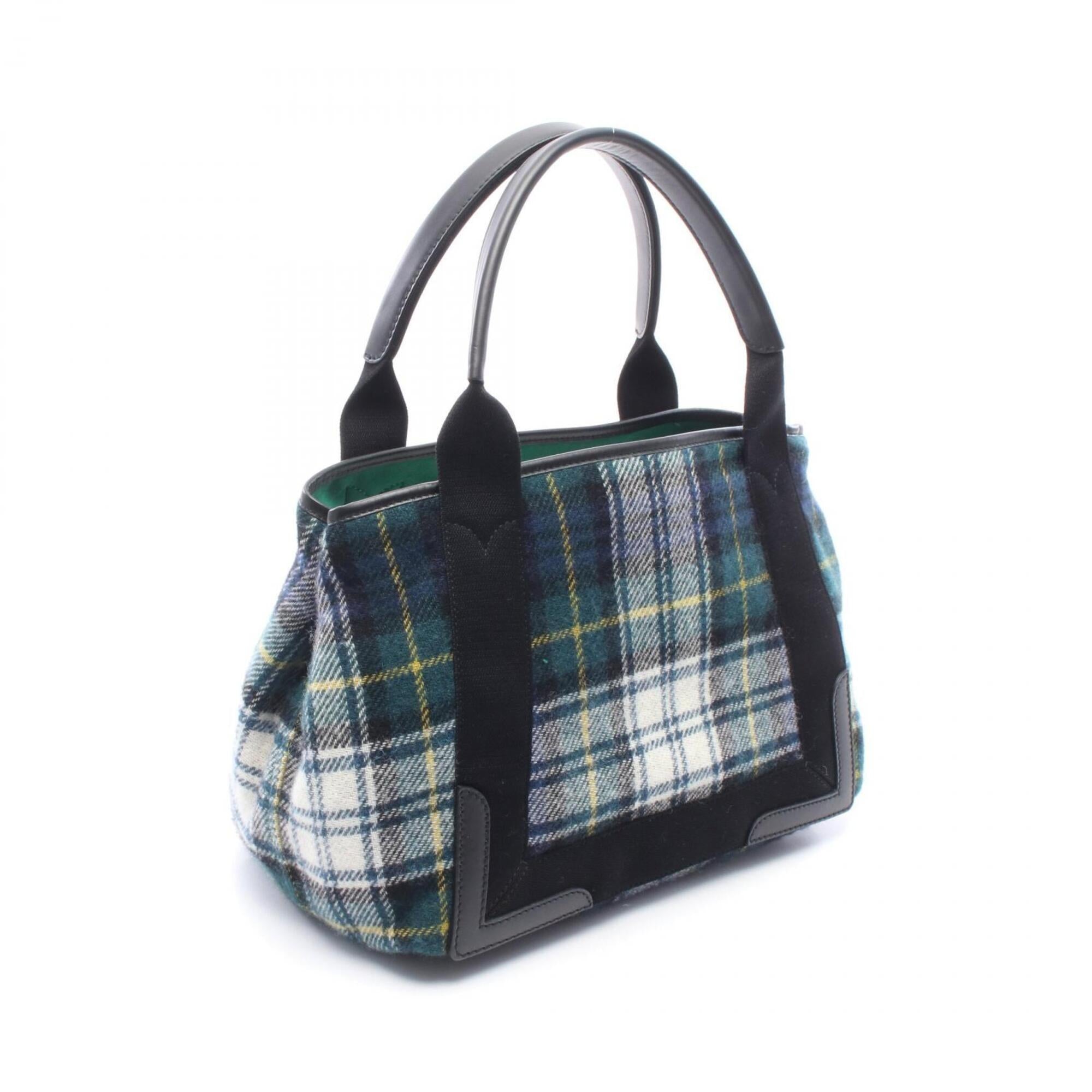 Balenciaga Black Green Multi-Color Wool Leather Handbag Pouch Tote Bag (Pre-Owned)