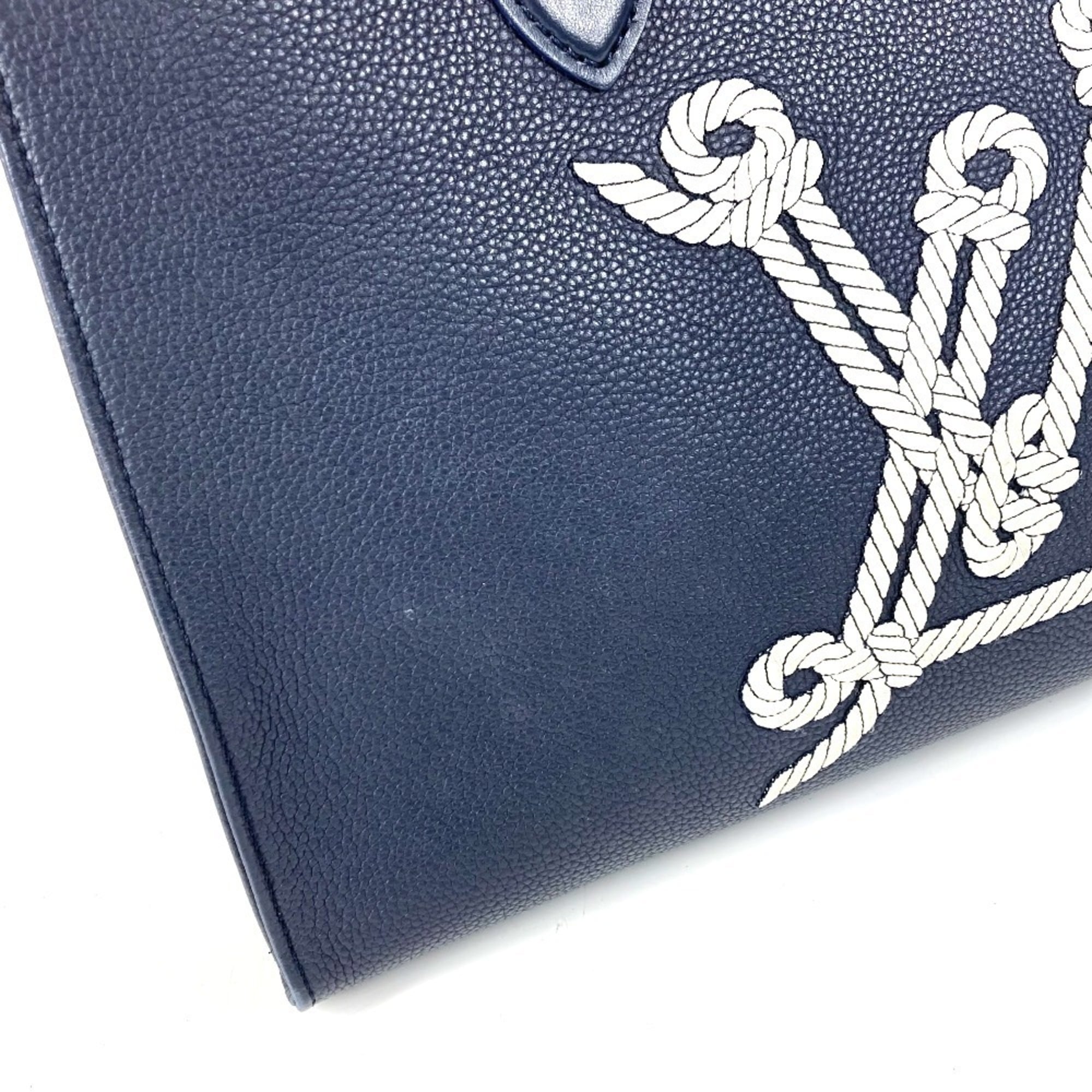 Louis Vuitton Navy White Leather Shoulder Bag Tote Bag (Pre-Owned)