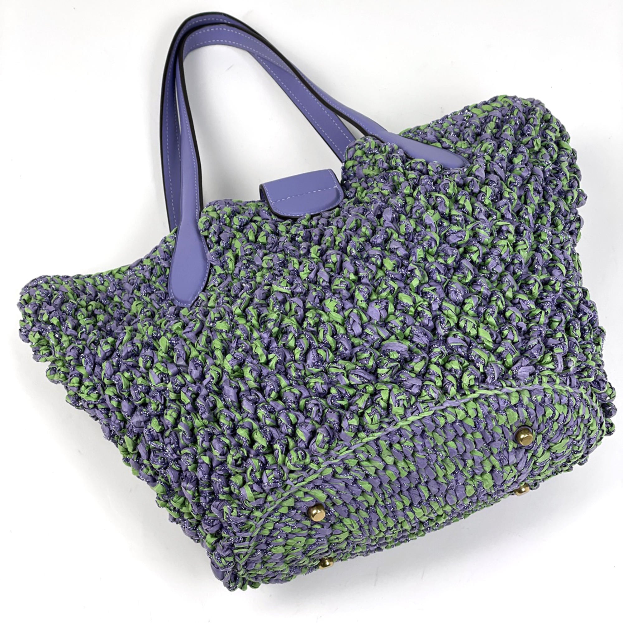 Coach Green Purple Straw Leather Handbag Tote Bag (Pre-Owned)