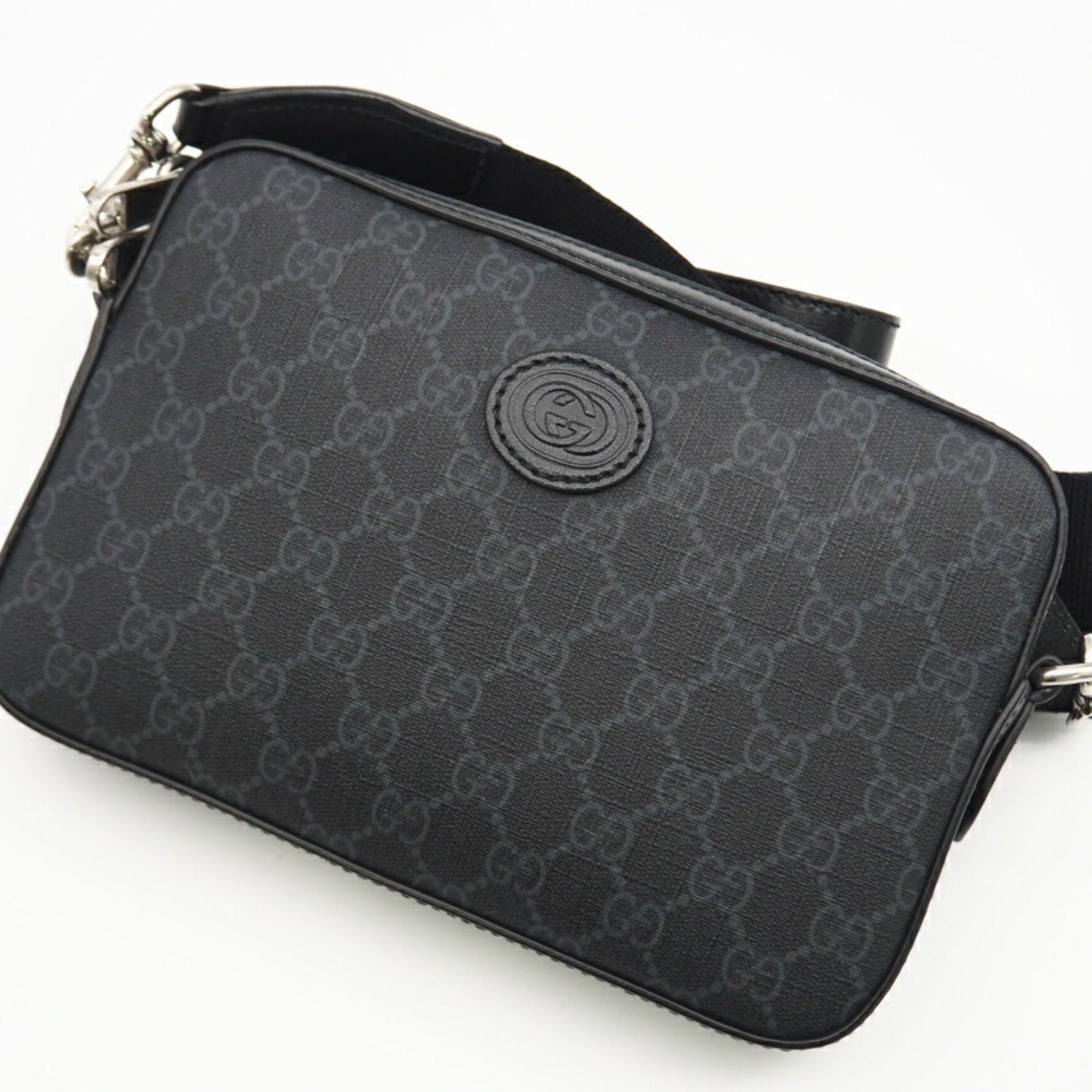 Gucci Black Gray Coated Canvas Shoulder Bag (Pre-Owned)