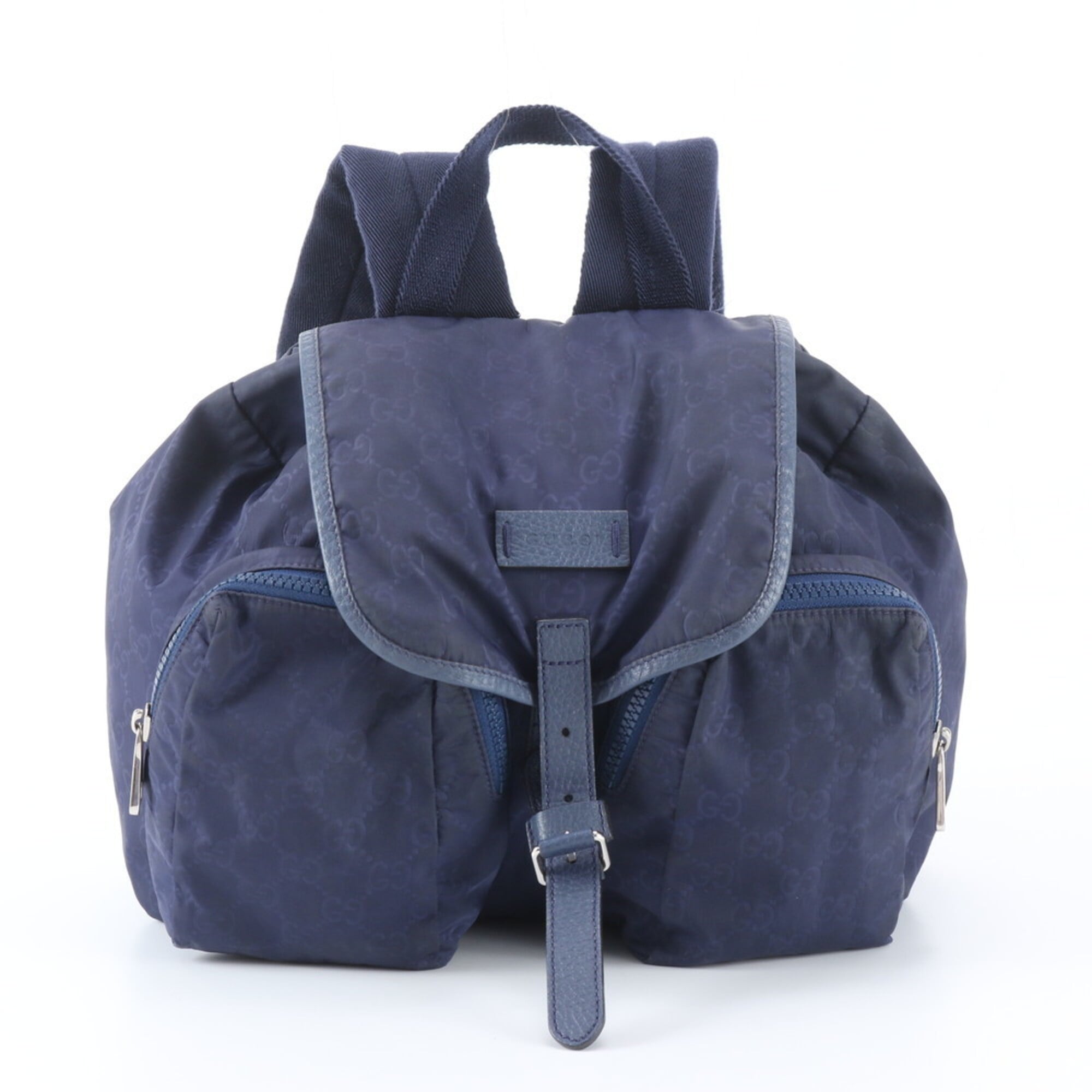 Gucci Navy Nylon Leather Backpack Handbag (Pre-Owned)