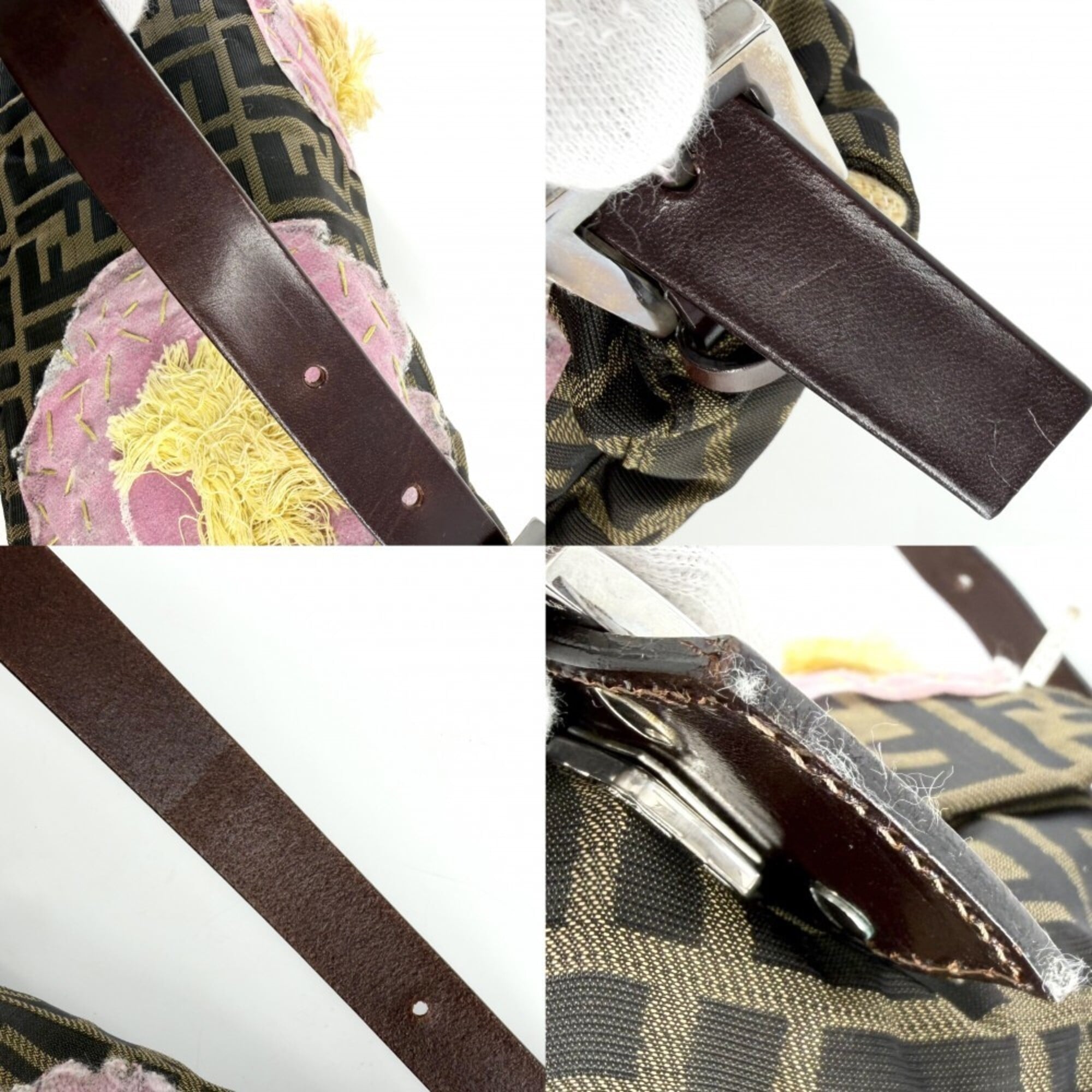 Fendi Brown Pink Nylon Canvas Handbag (Pre-Owned)