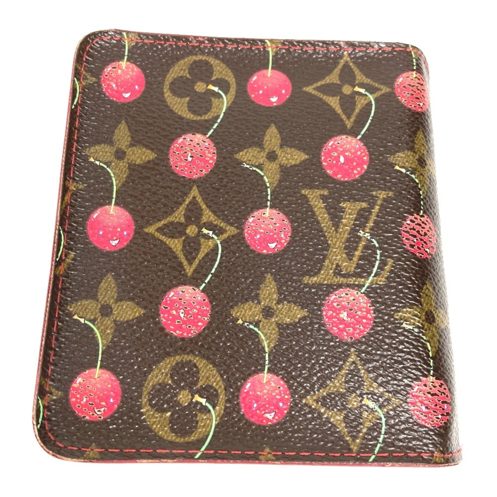 Louis Vuitton Brown Red Color Monogram Canvas Wallet (Bi-Fold) (Pre-Owned)