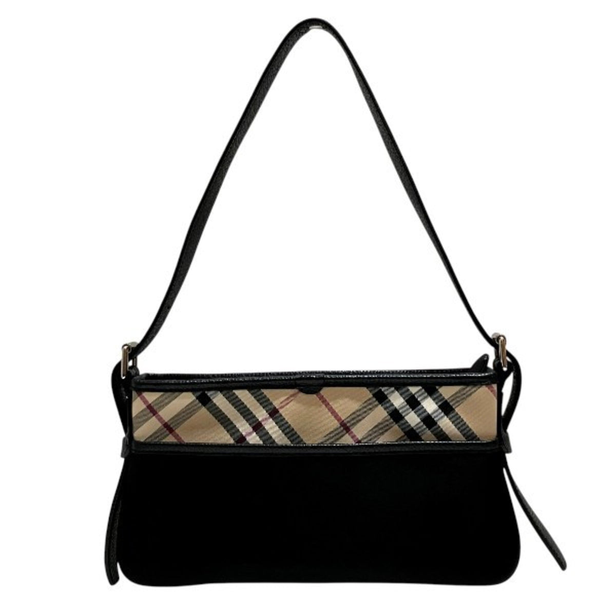 Burberry Beige Black Canvas Leather Handbag Shoulder Bag (Pre-Owned)