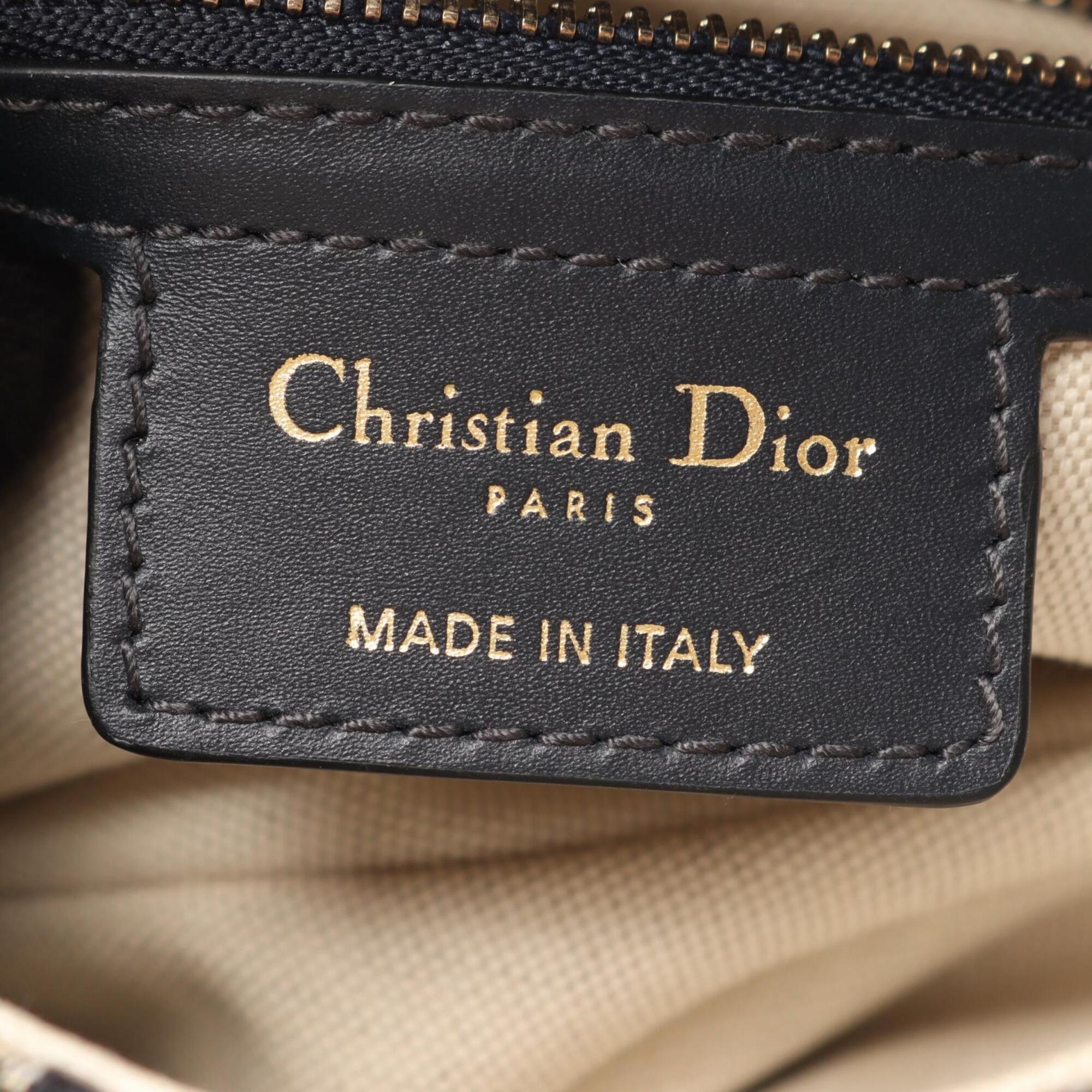 Christian Dior Beige Black Navy Canvas Leather Handbag (Pre-Owned)