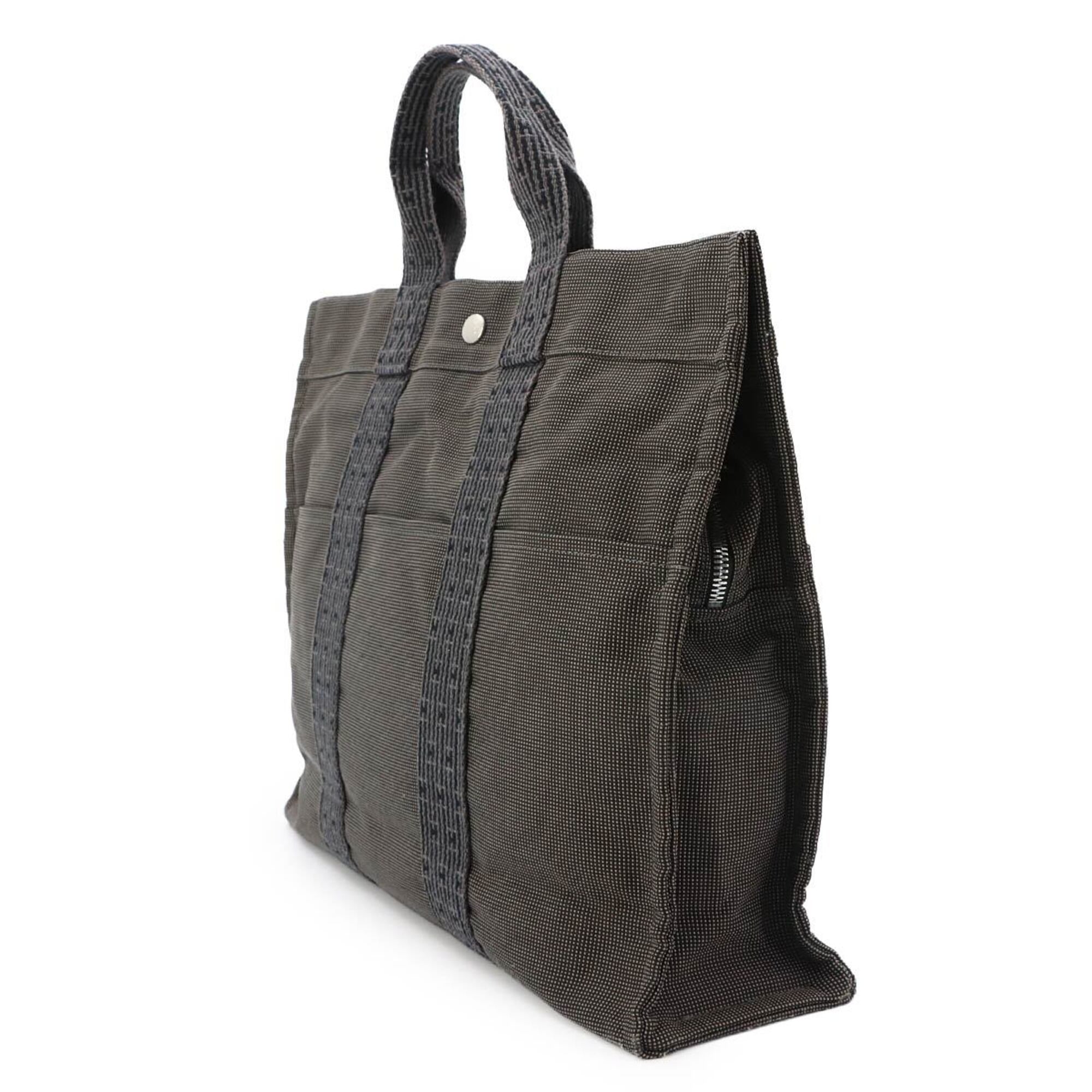 Hermes Gray Canvas Handbag Tote Bag (Pre-Owned)