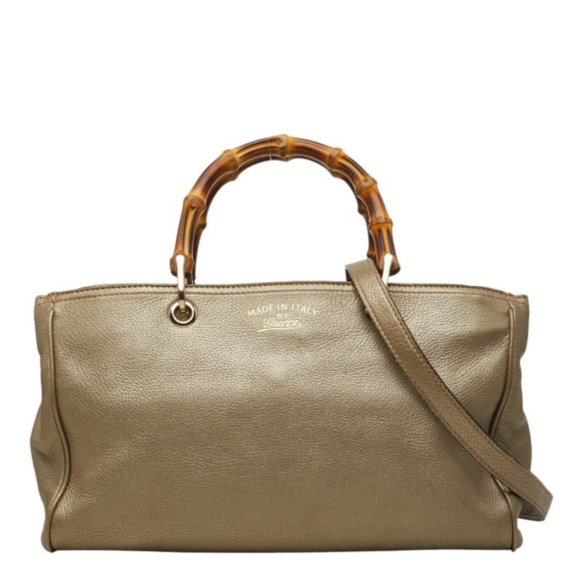 Gucci Brown Gold Leather Handbag Shoulder Bag (Pre-Owned)