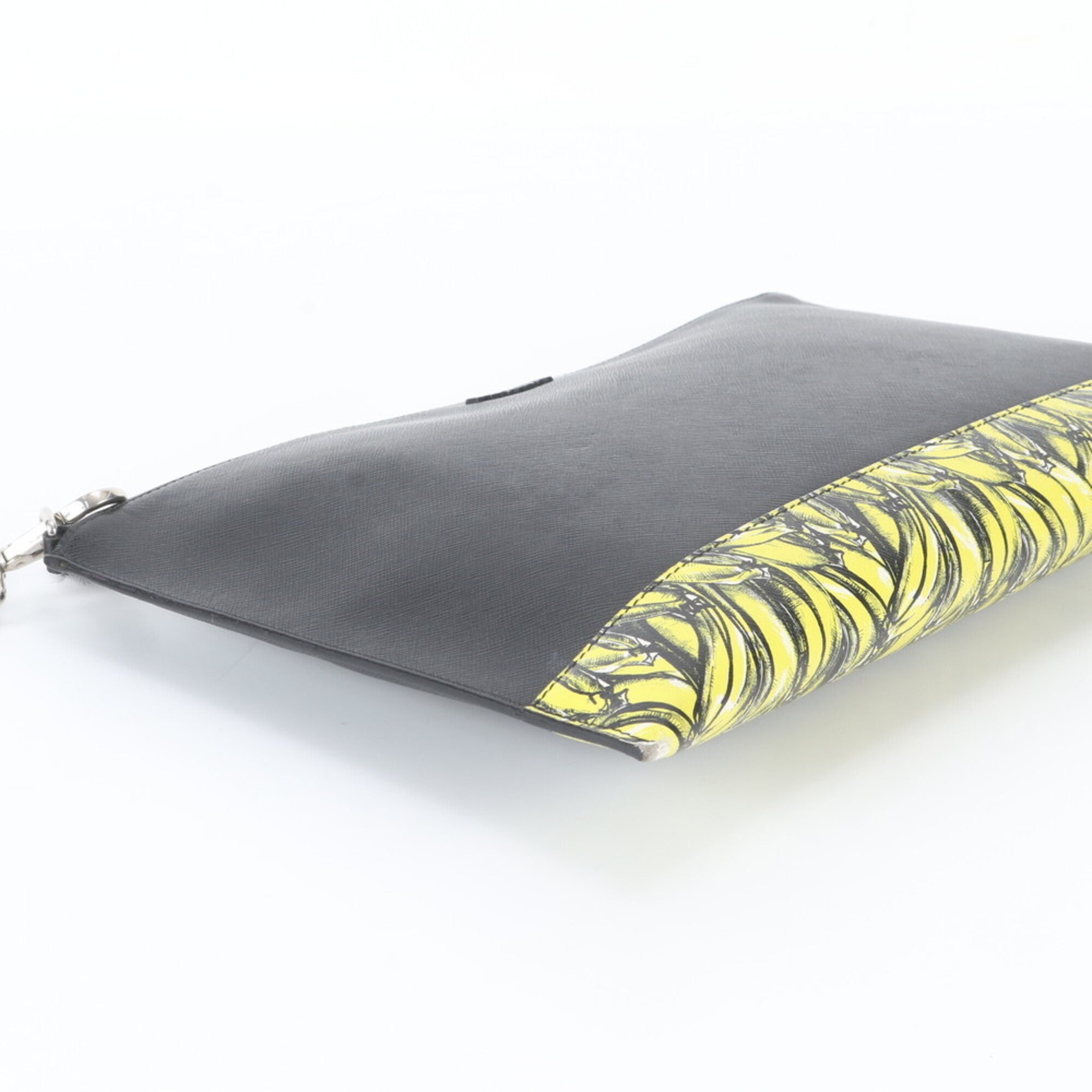 Prada Black Yellow Leather Clutch Bag Pouch (Pre-Owned)