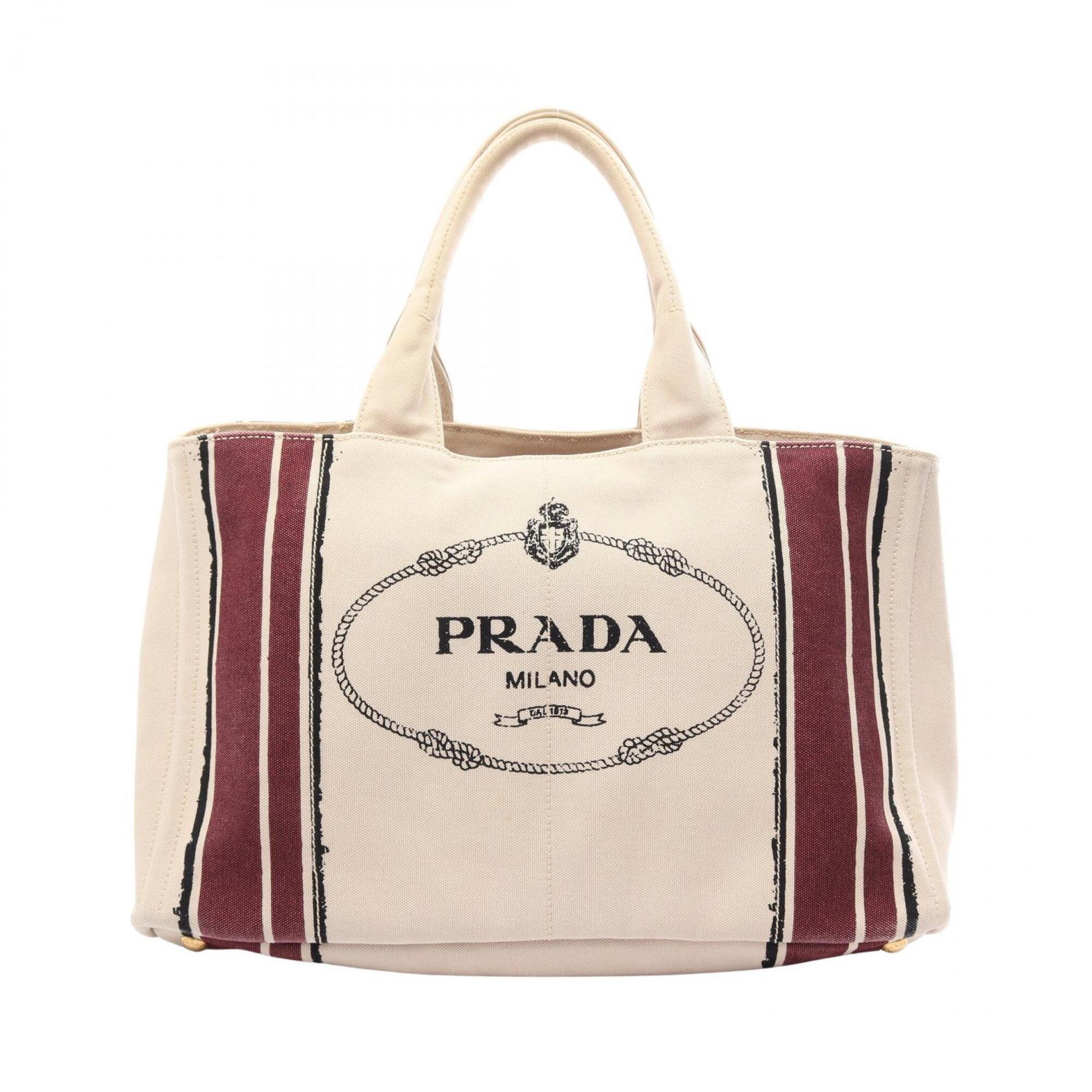 Prada Beige Black Bordeaux Canvas Handbag Tote Bag (Pre-Owned)