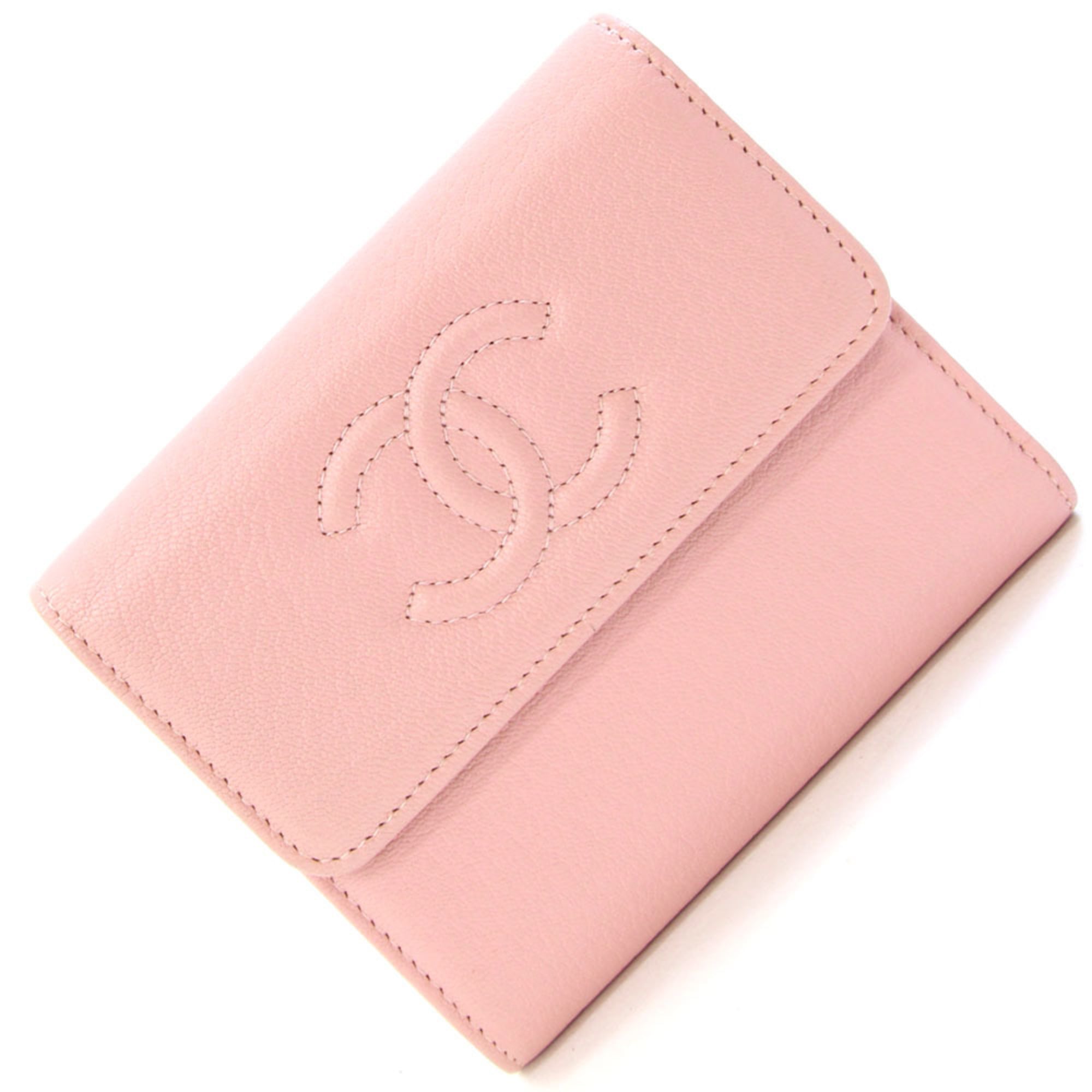 Chanel Pink Leather Wallet (Tri-Fold) (Pre-Owned)