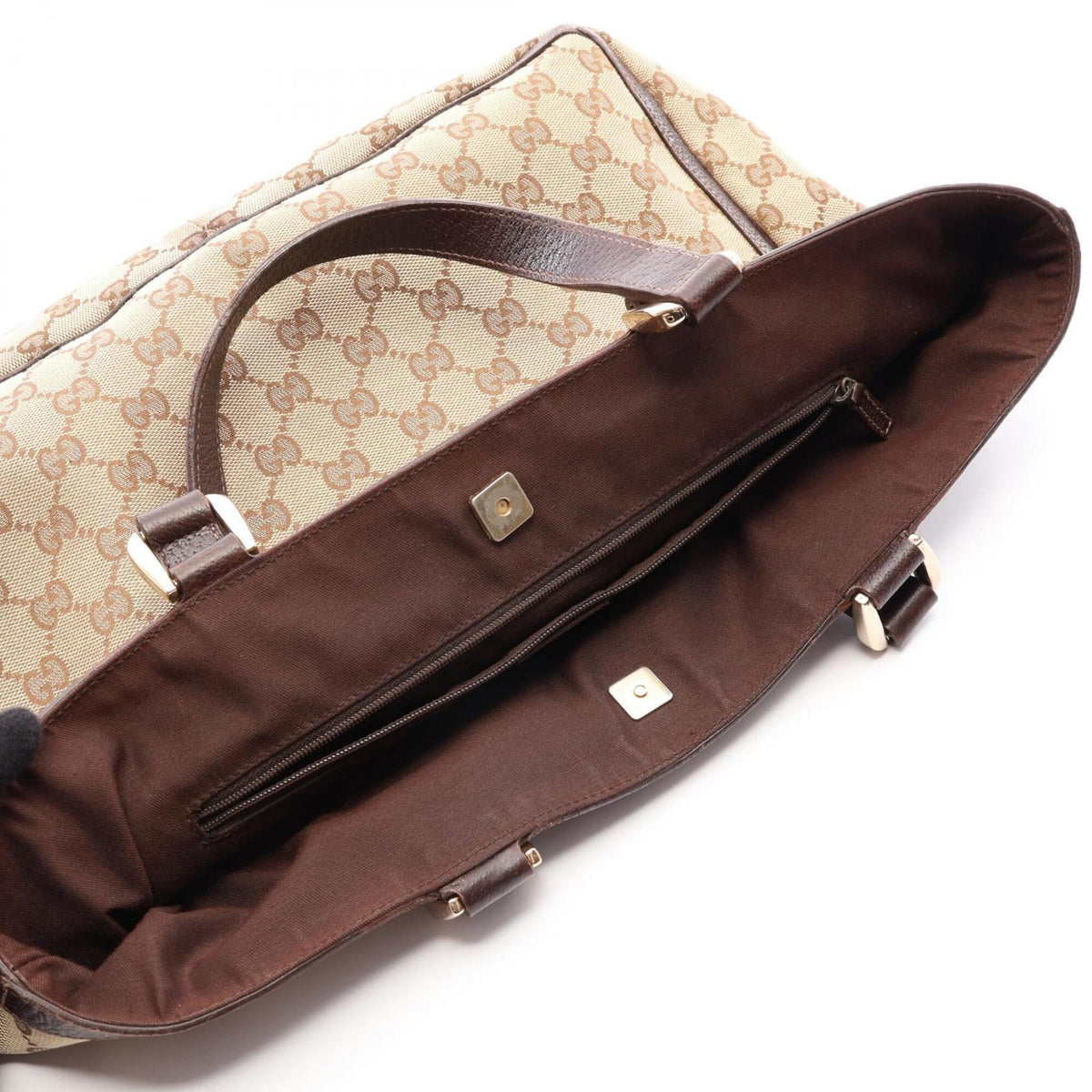 Gucci Beige Brown Canvas Leather Handbag Tote Bag (Pre-Owned)