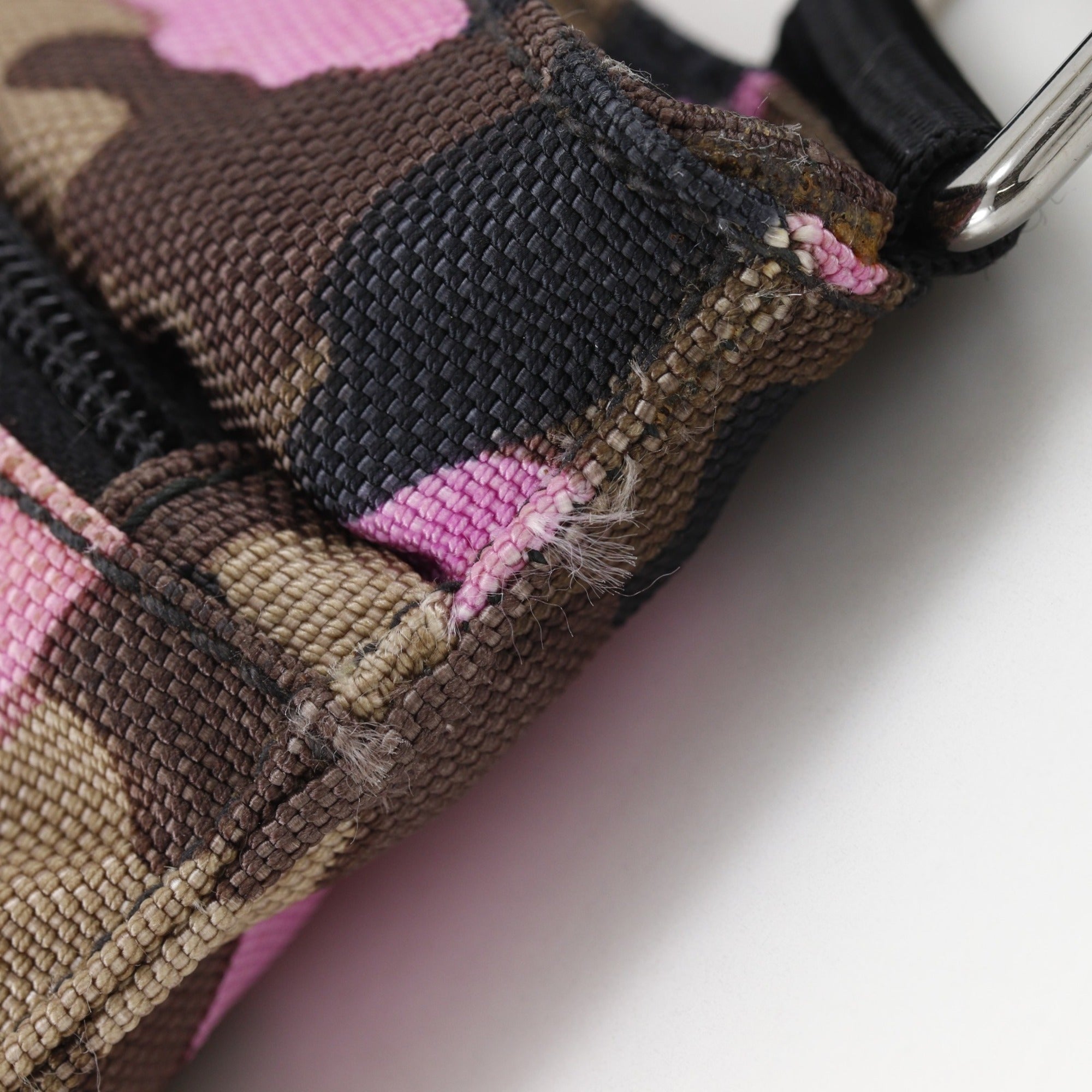 Prada Brown Pink Nylon Canvas Shoulder Bag (Pre-Owned)