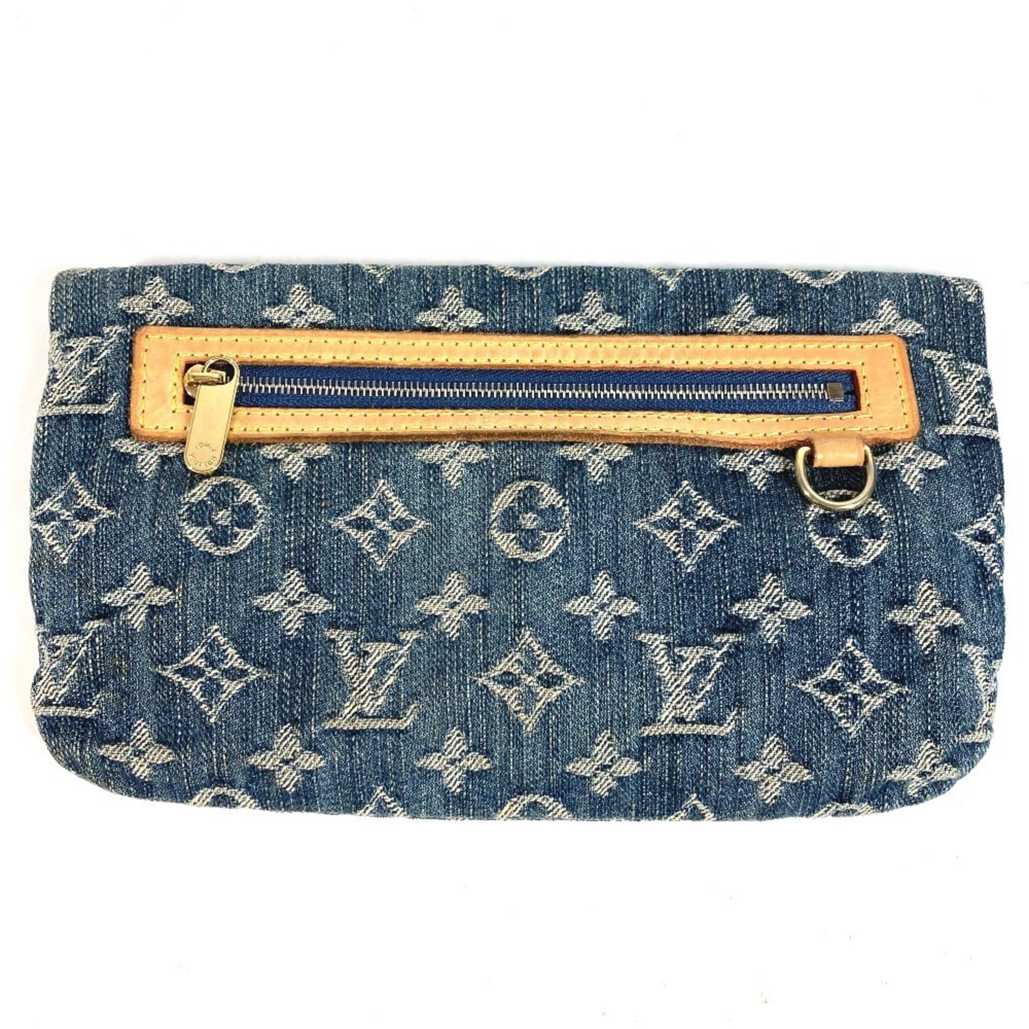 Louis Vuitton Blue Monogram Denim Clutch Bag Handbag Pochette Pouch (Pre-Owned)