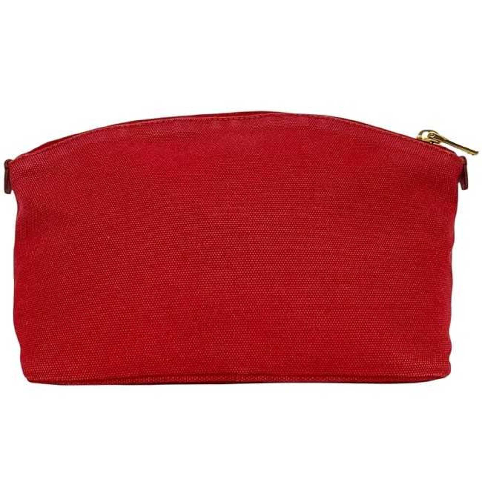 Prada Red Color Canvas Leather Pouch (Pre-Owned)