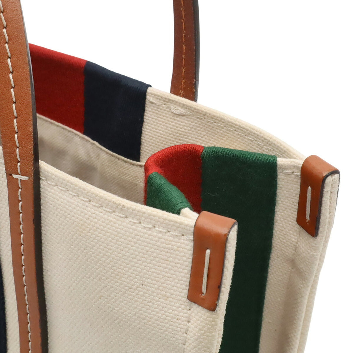 Gucci Brown Green Navy Red Color Canvas Shoulder Bag Tote Bag (Pre-Owned)