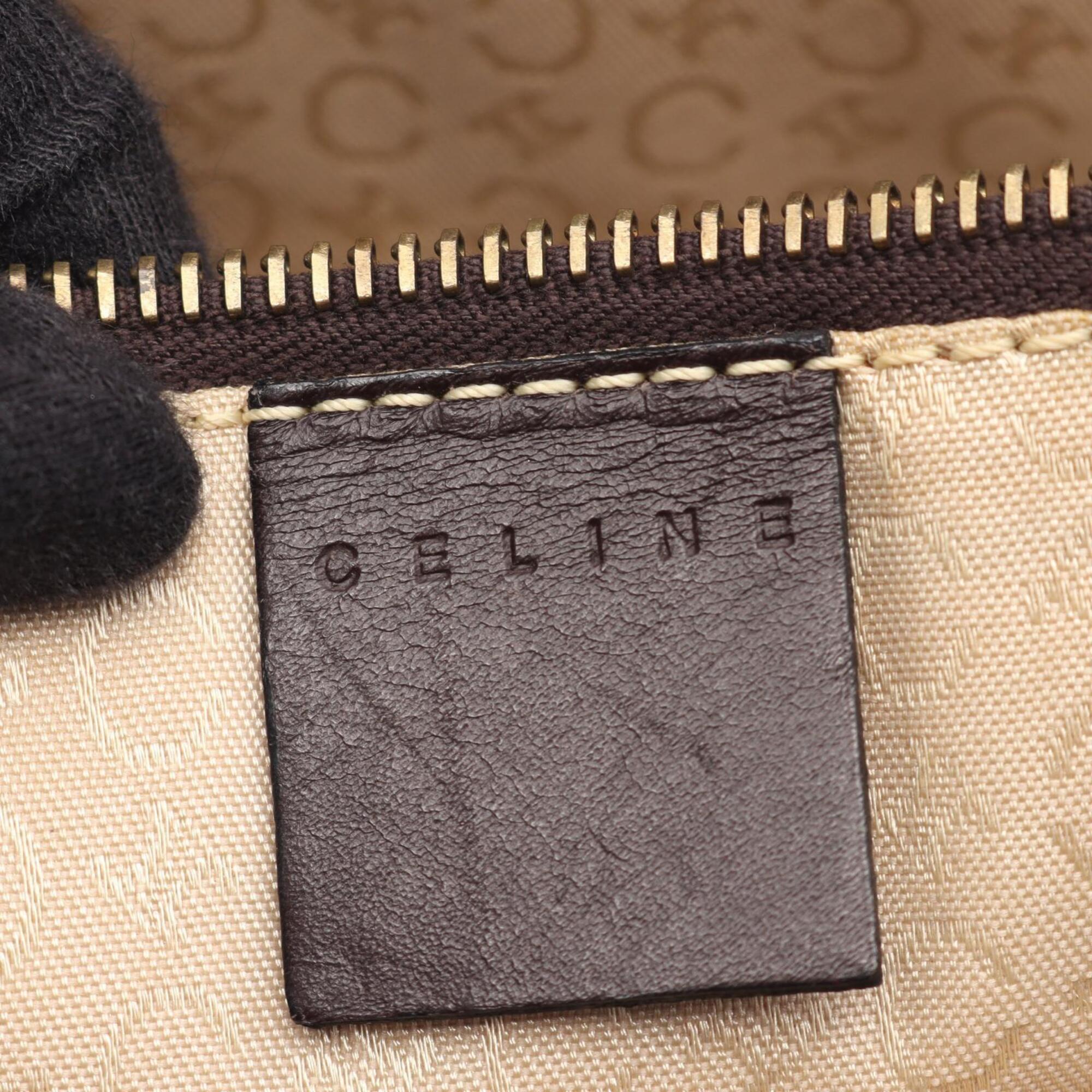Celine Brown Ivory Canvas Leather Handbag Tote Bag (Pre-Owned)
