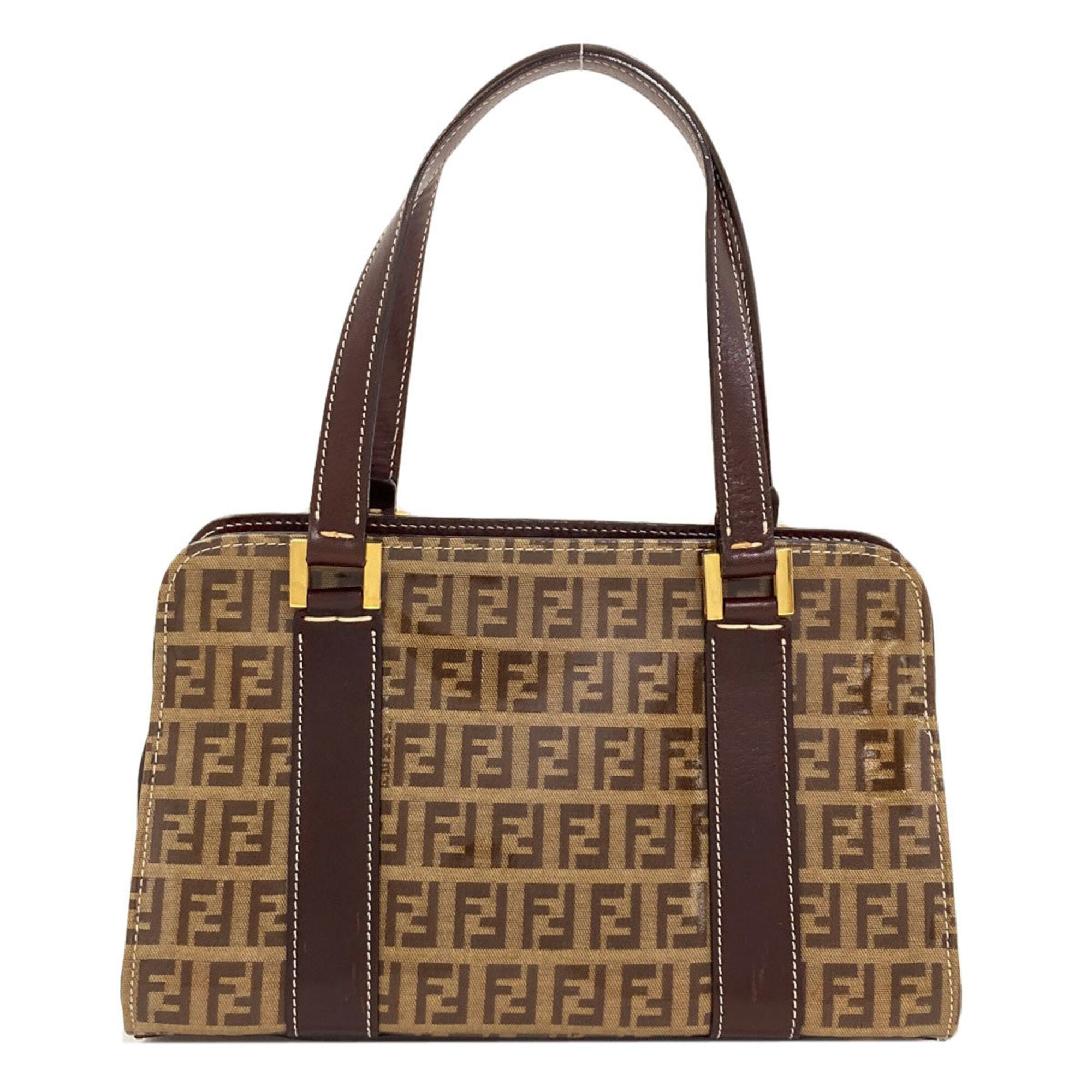 Fendi Zucchino Brown Leather Handbag (Pre-Owned)
