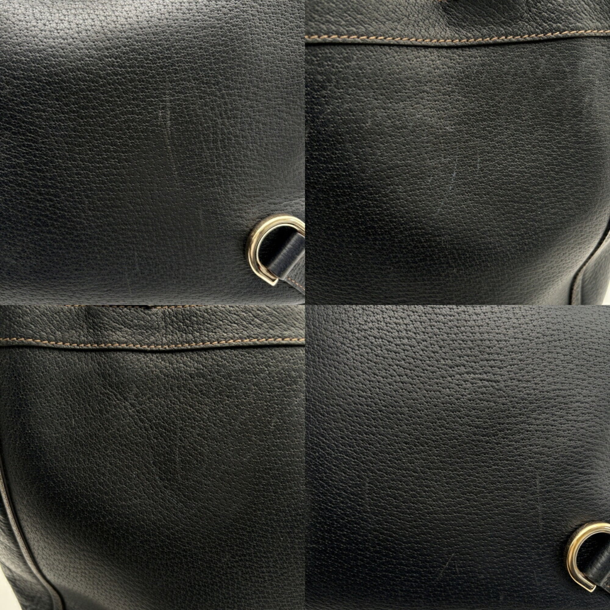 Gucci Navy Leather Canvas Tote Bag (Pre-Owned)