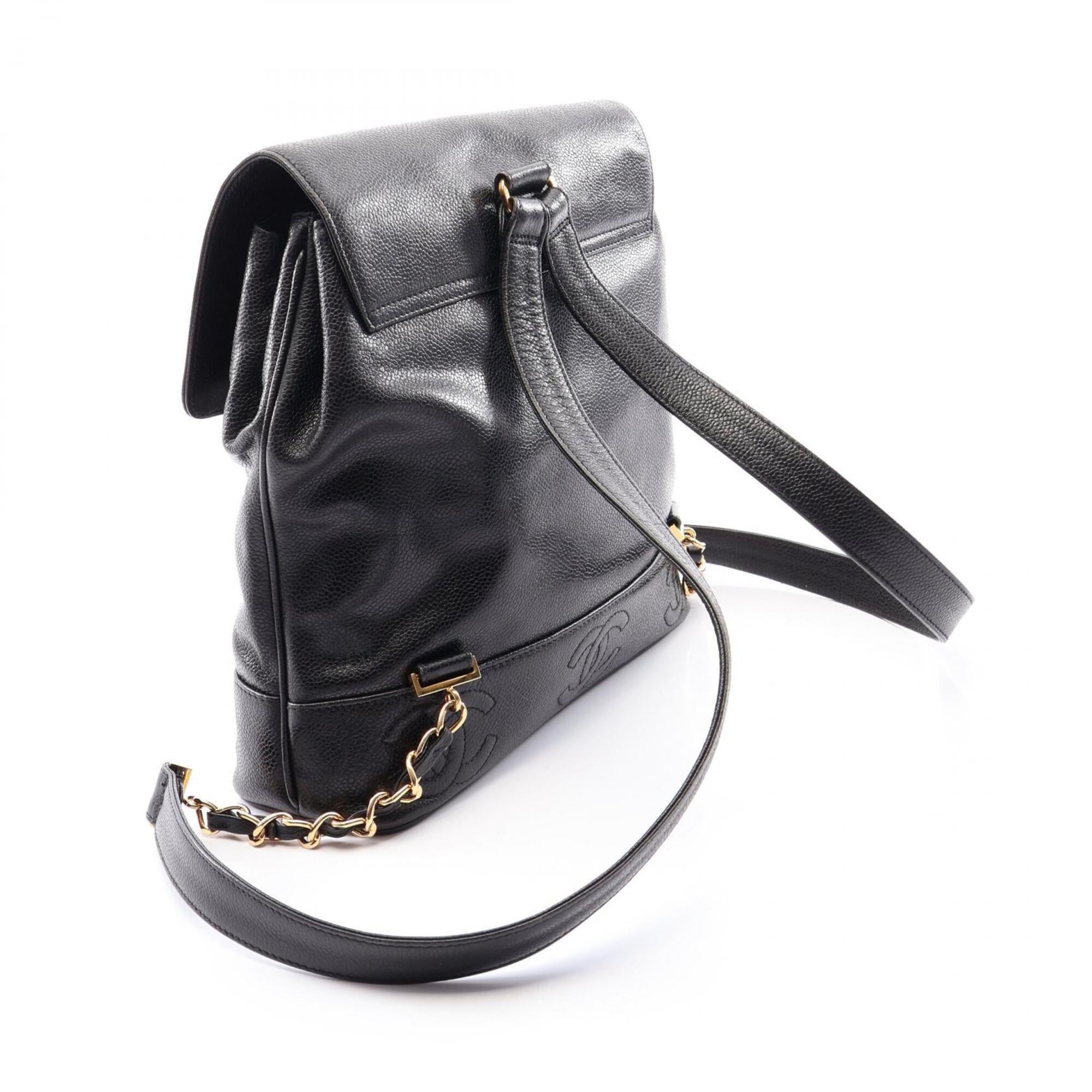 Chanel Black Grained Calfskin Backpack Handbag (Pre-Owned)