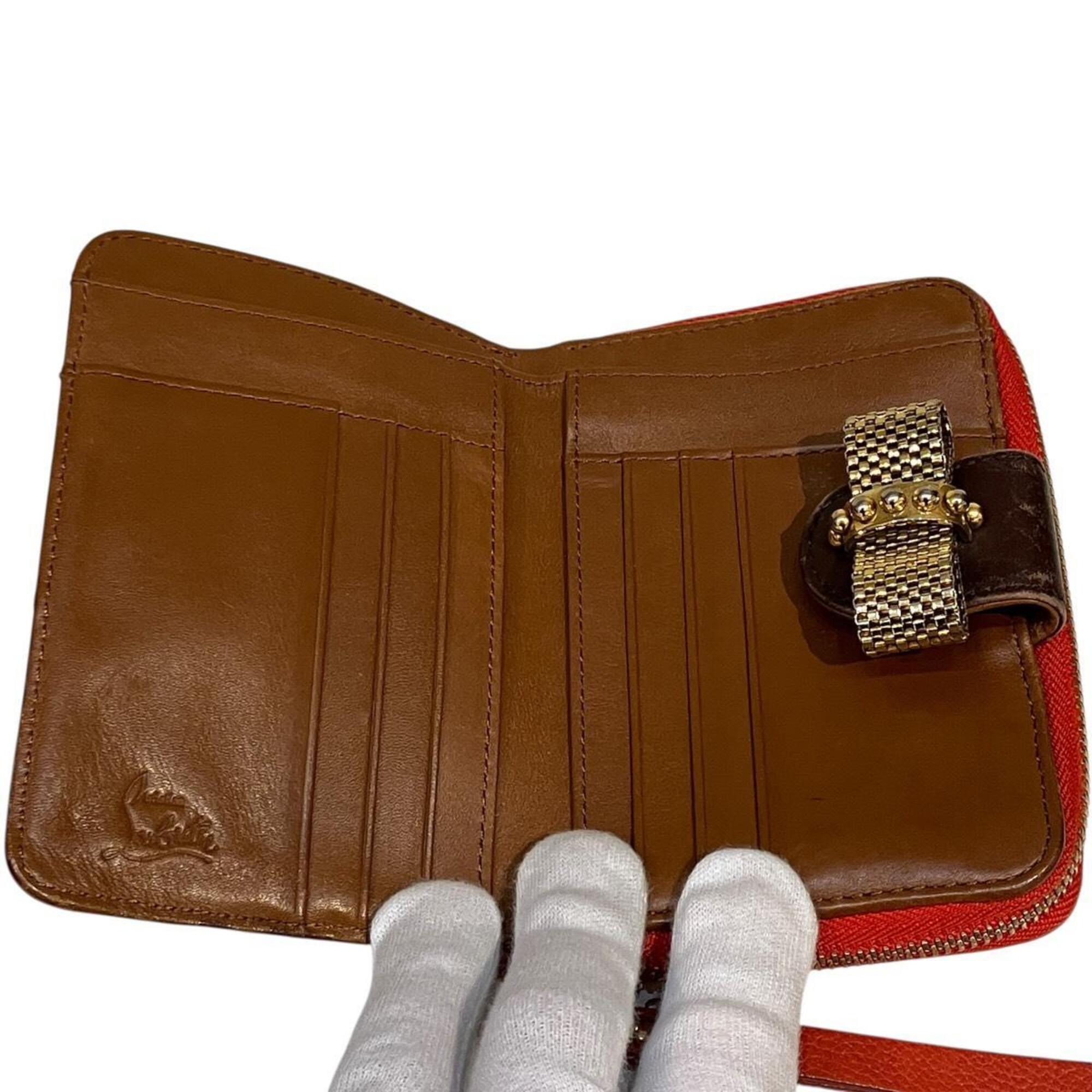 Christian Louboutin Brown Orange Leather Wallet (Bi-Fold) (Pre-Owned)