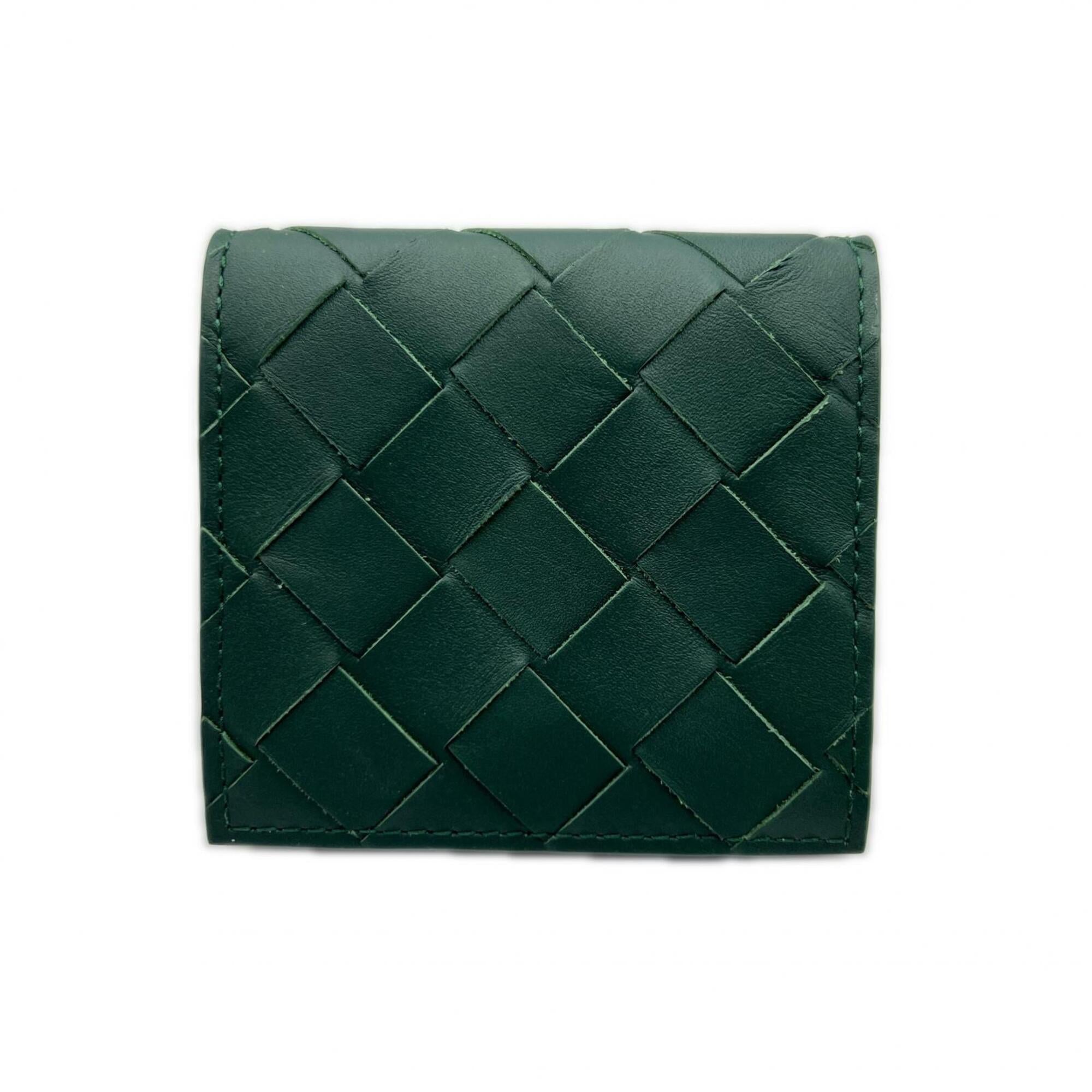 Bottega Veneta Intrecciato Green Leather Coin Purse/Coin Case (Pre-Owned)