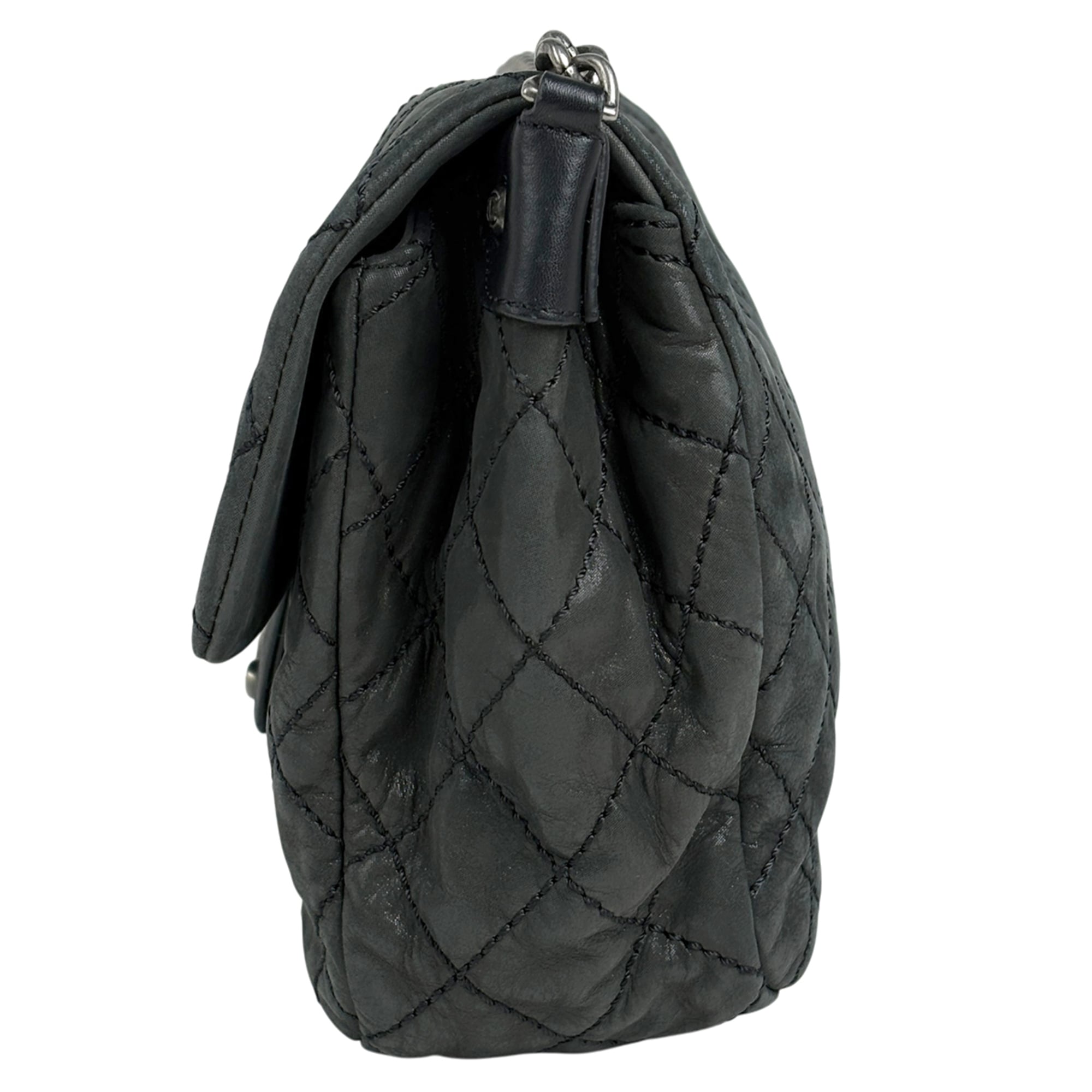 Chanel Wild Stitch Black Fabric Leather Shoulder Bag (Pre-Owned)