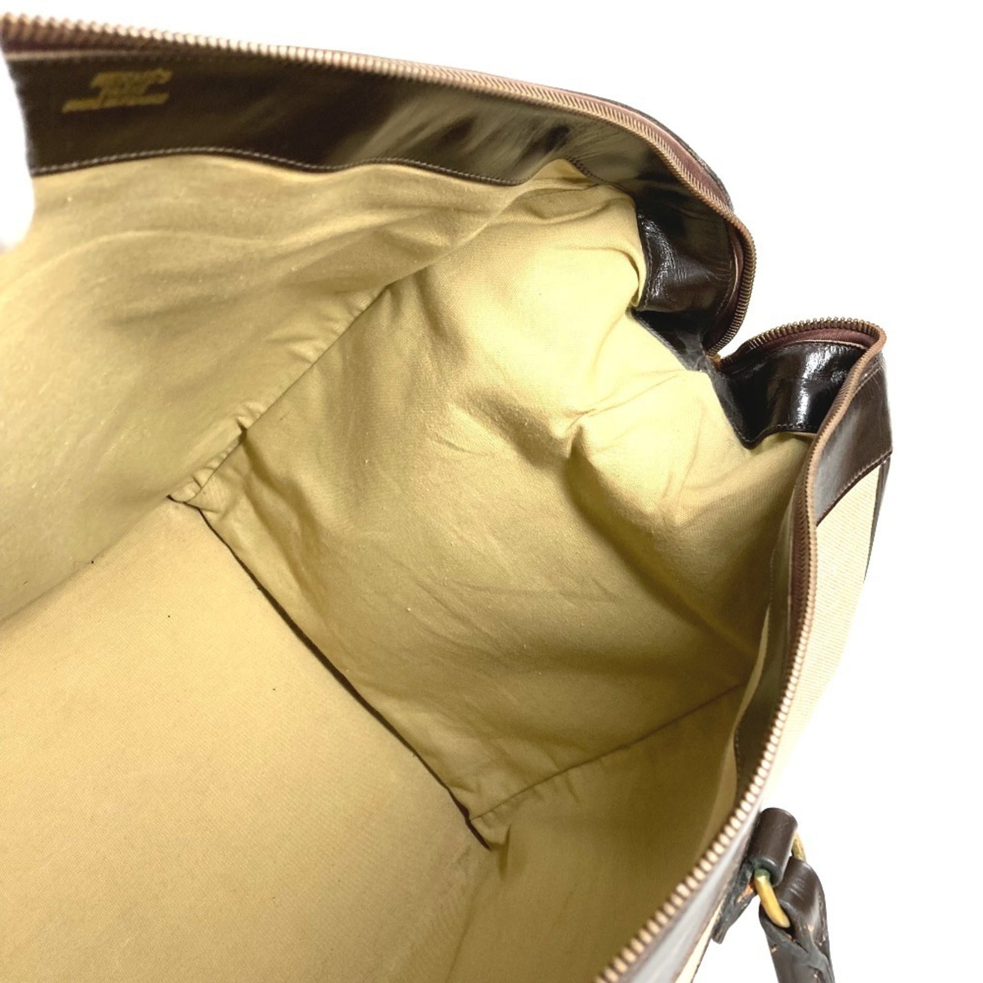 Hermes Beige Dark Brown Leather Canvas Boston Bag (Pre-Owned)
