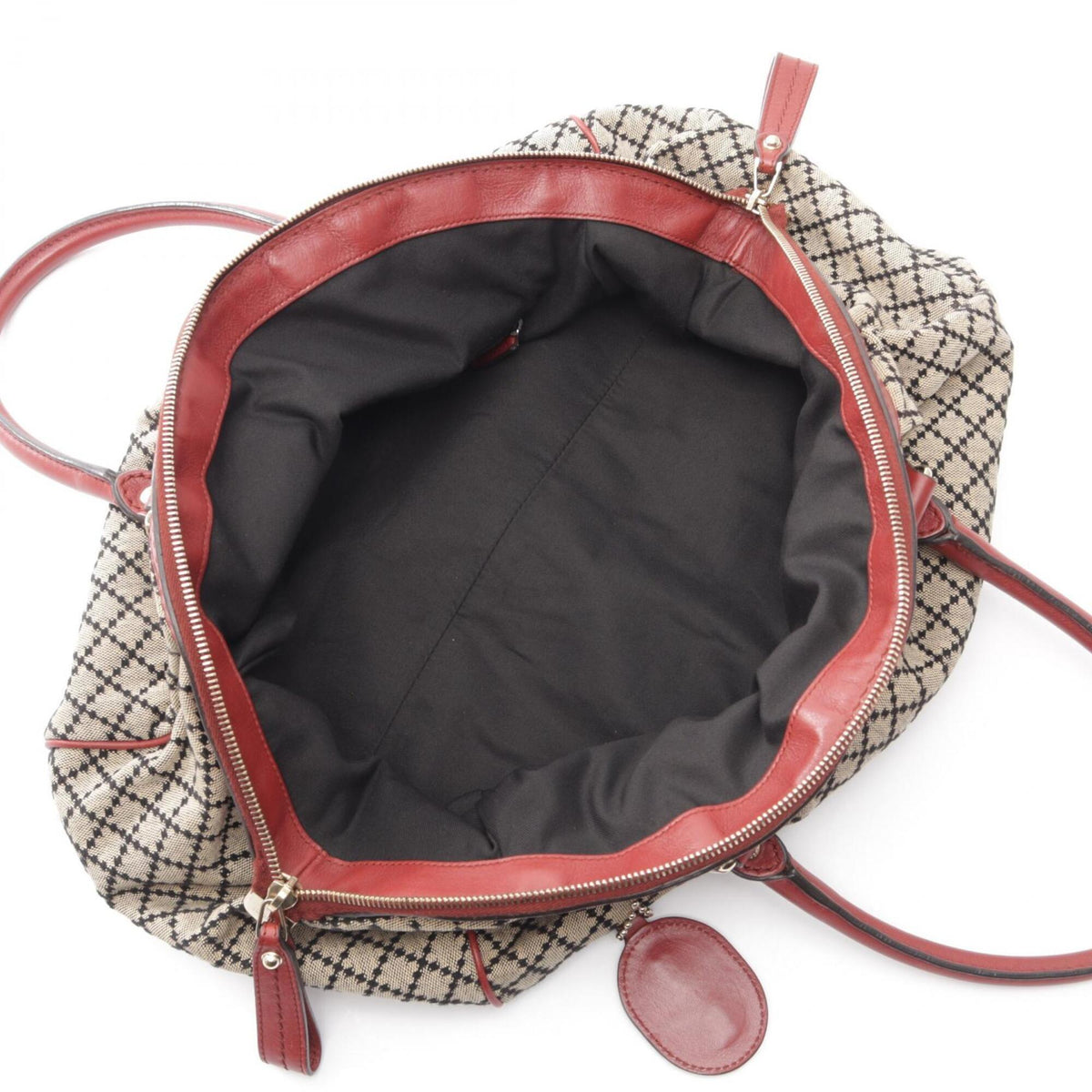 Gucci Beige Black Red Color Canvas Leather Handbag (Pre-Owned)