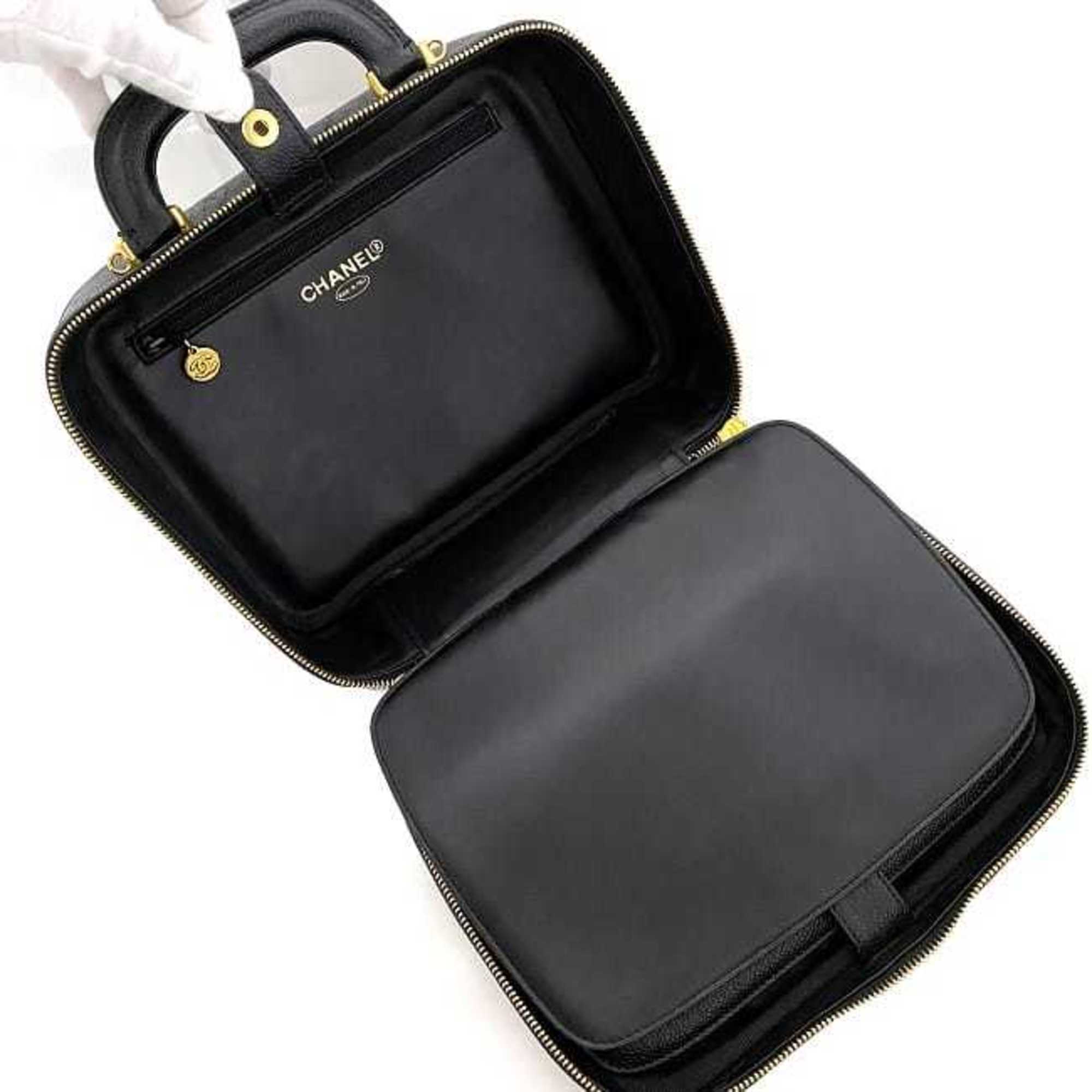 Chanel Black Leather Handbag Vanity Bag (Pre-Owned)