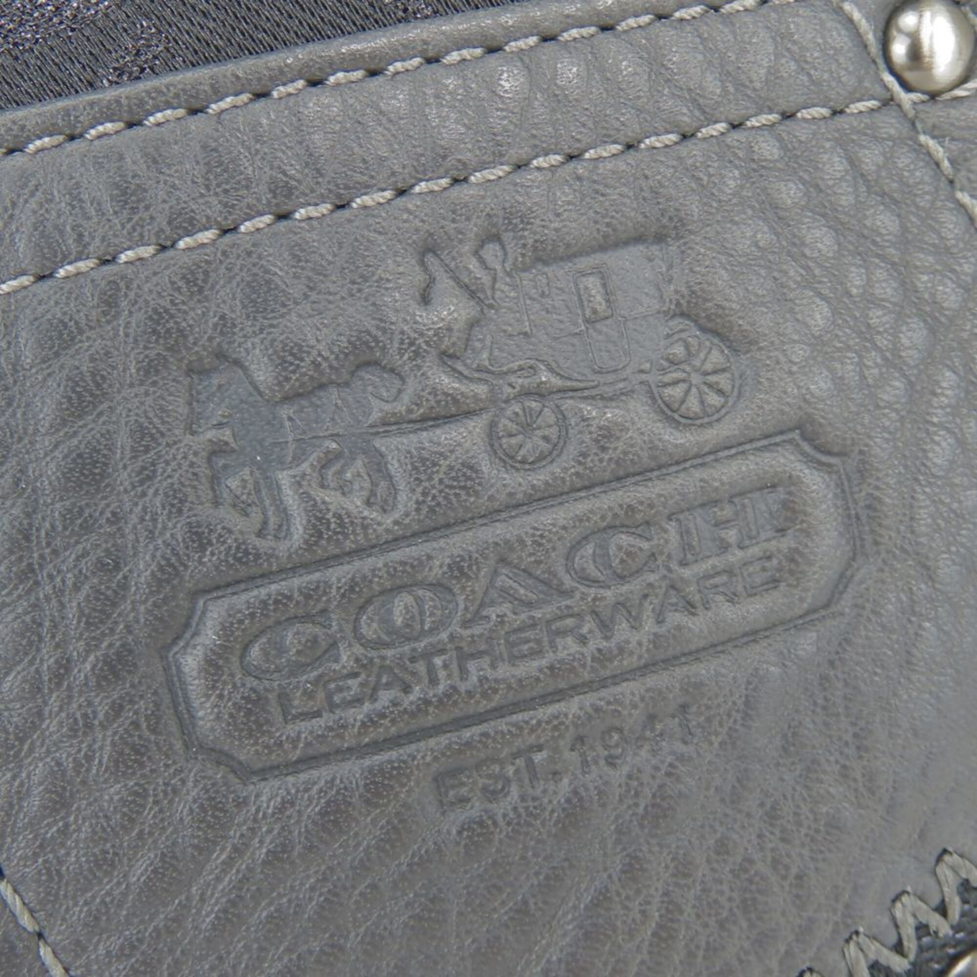 Coach Black Gray Canvas Leather Handbag (Pre-Owned)