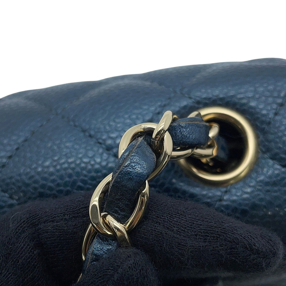 Chanel Metallic Blue Grained Calfskin Handbag Shoulder Bag (Pre-Owned)