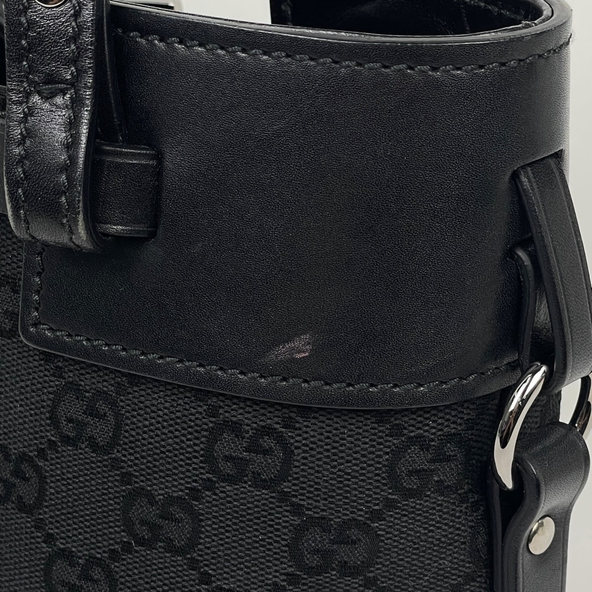 Gucci Gg Canvas Black Gg Canvas Leather Tote Bag (Pre-Owned)