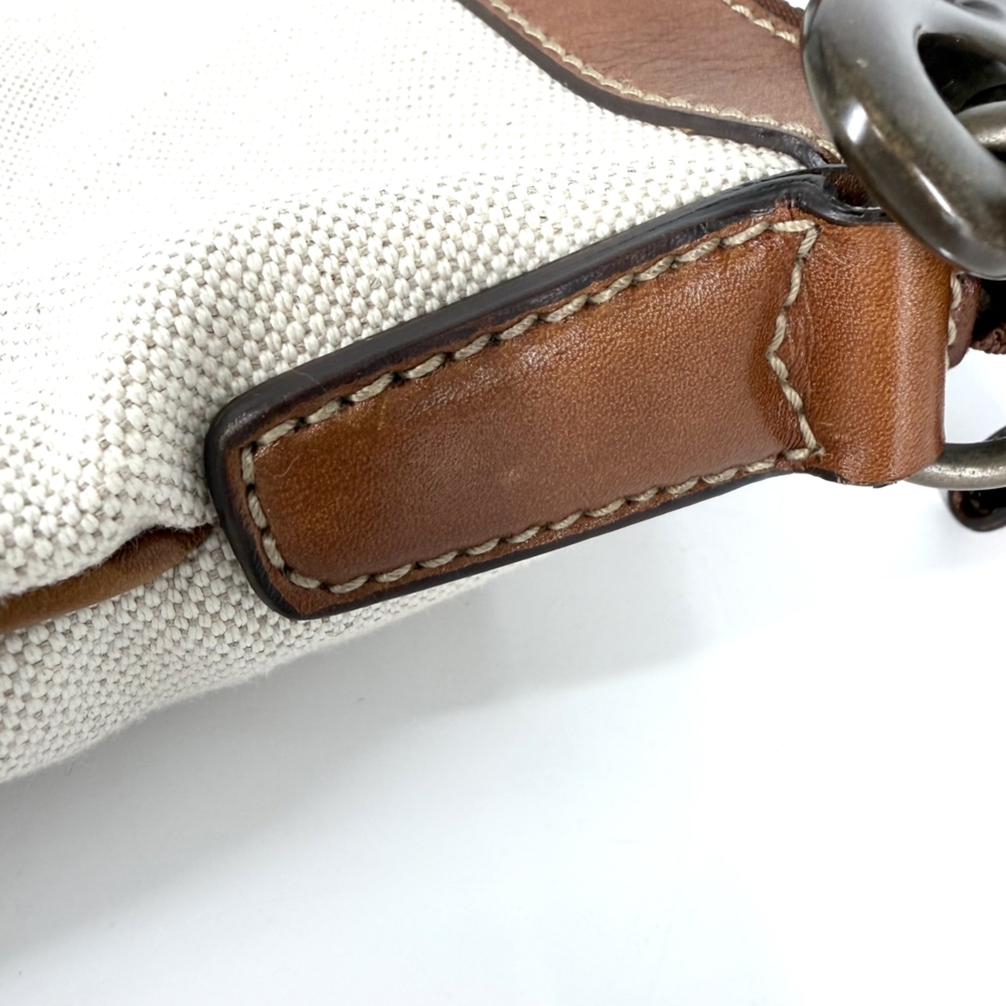 Gucci Beige Beige Brown Brown White Canvas Leather Shoulder Bag (Pre-Owned)