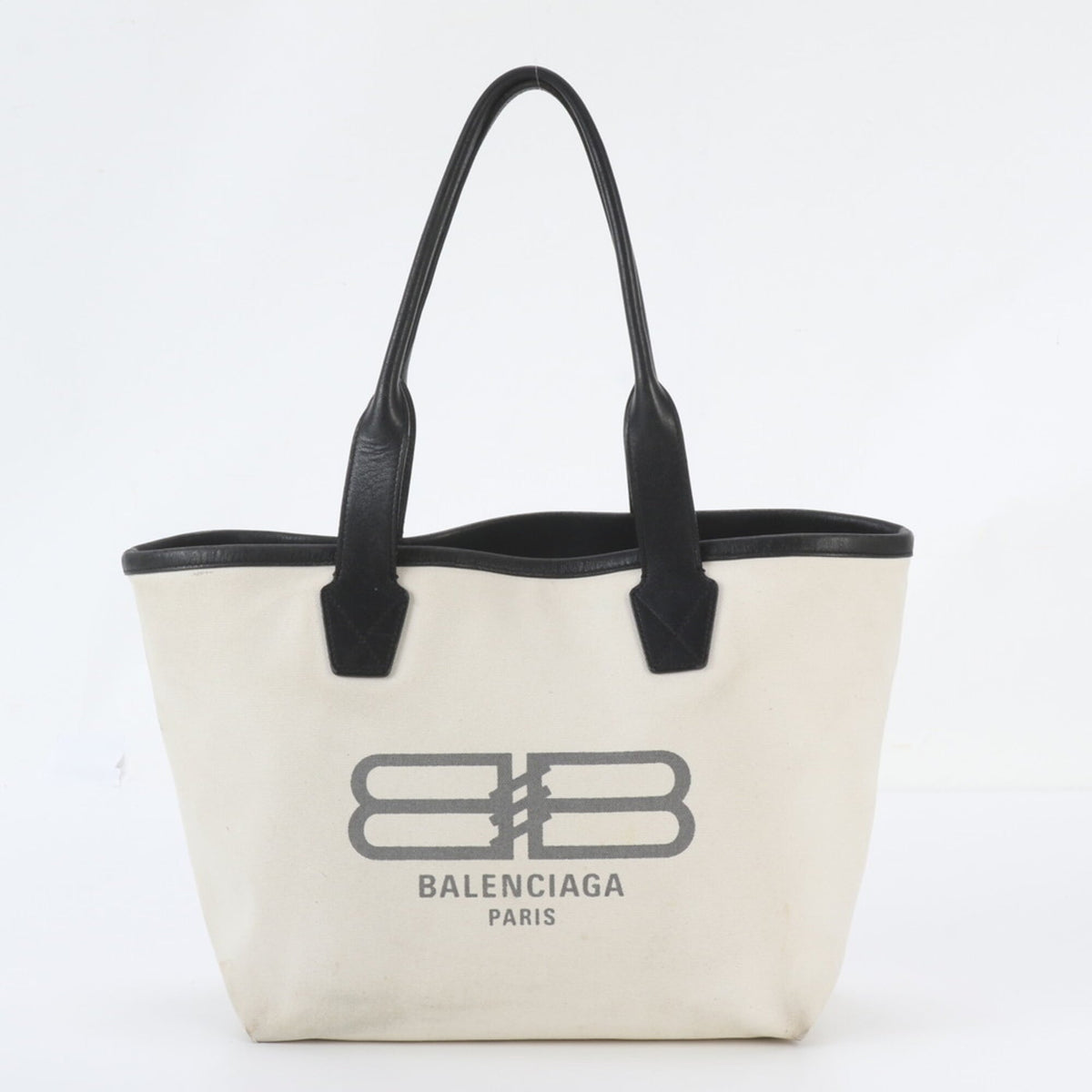 Balenciaga Black Ivory Leather Canvas Handbag Shoulder Bag Tote Bag (Pre-Owned)
