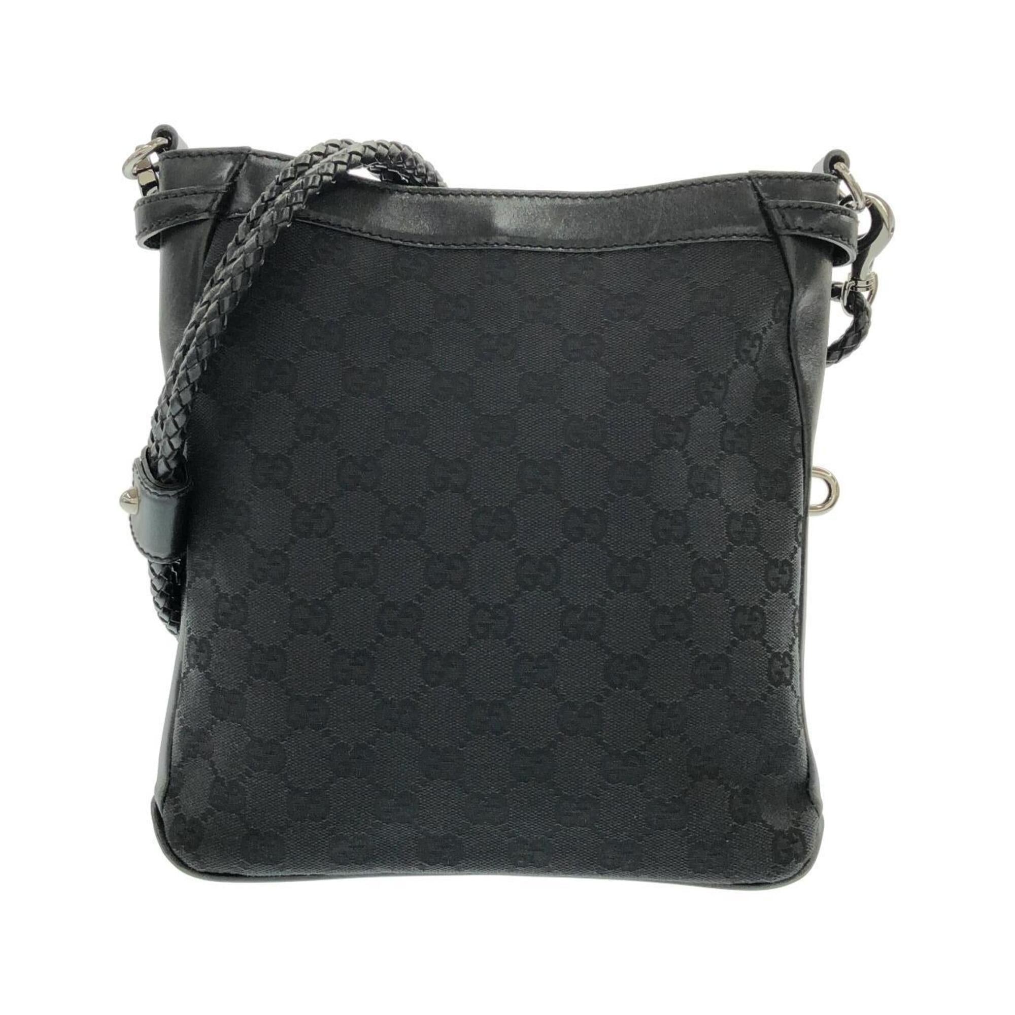 Gucci Gg Canvas Black Gg Canvas Leather Shoulder Bag (Pre-Owned)