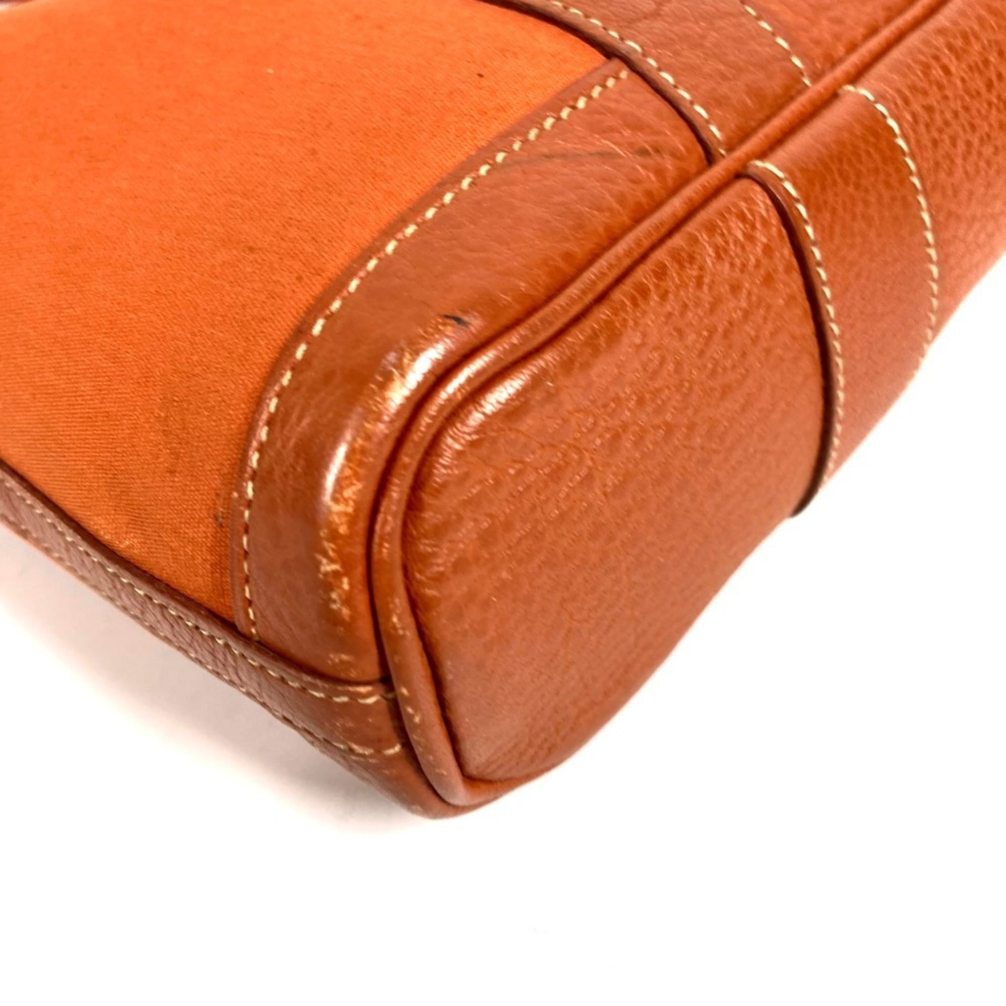 Hermes Garden Orange Leather Canvas Shoulder Bag Tote Bag (Pre-Owned)