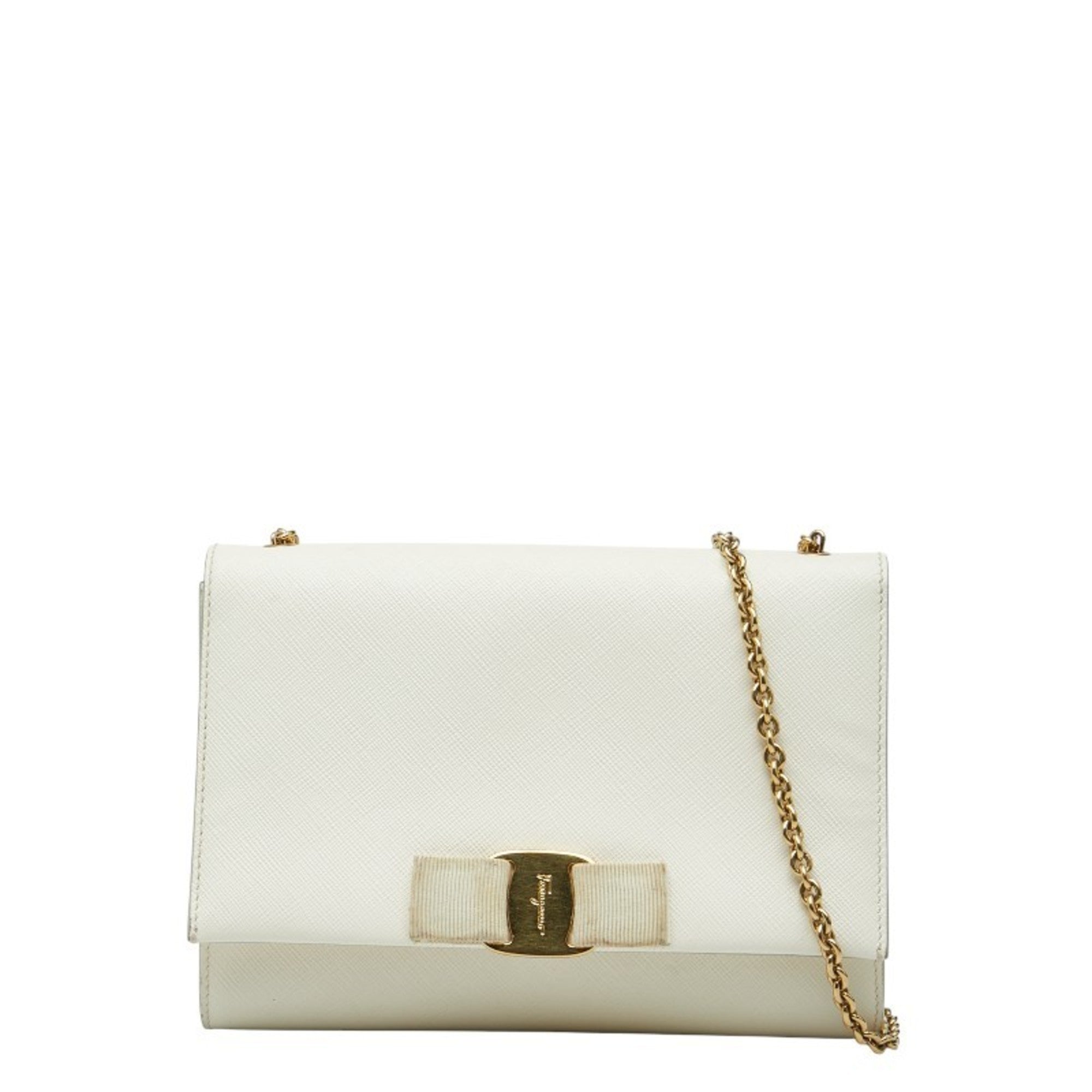 Salvatore Ferragamo Off-White White Leather Shoulder Bag (Pre-Owned)