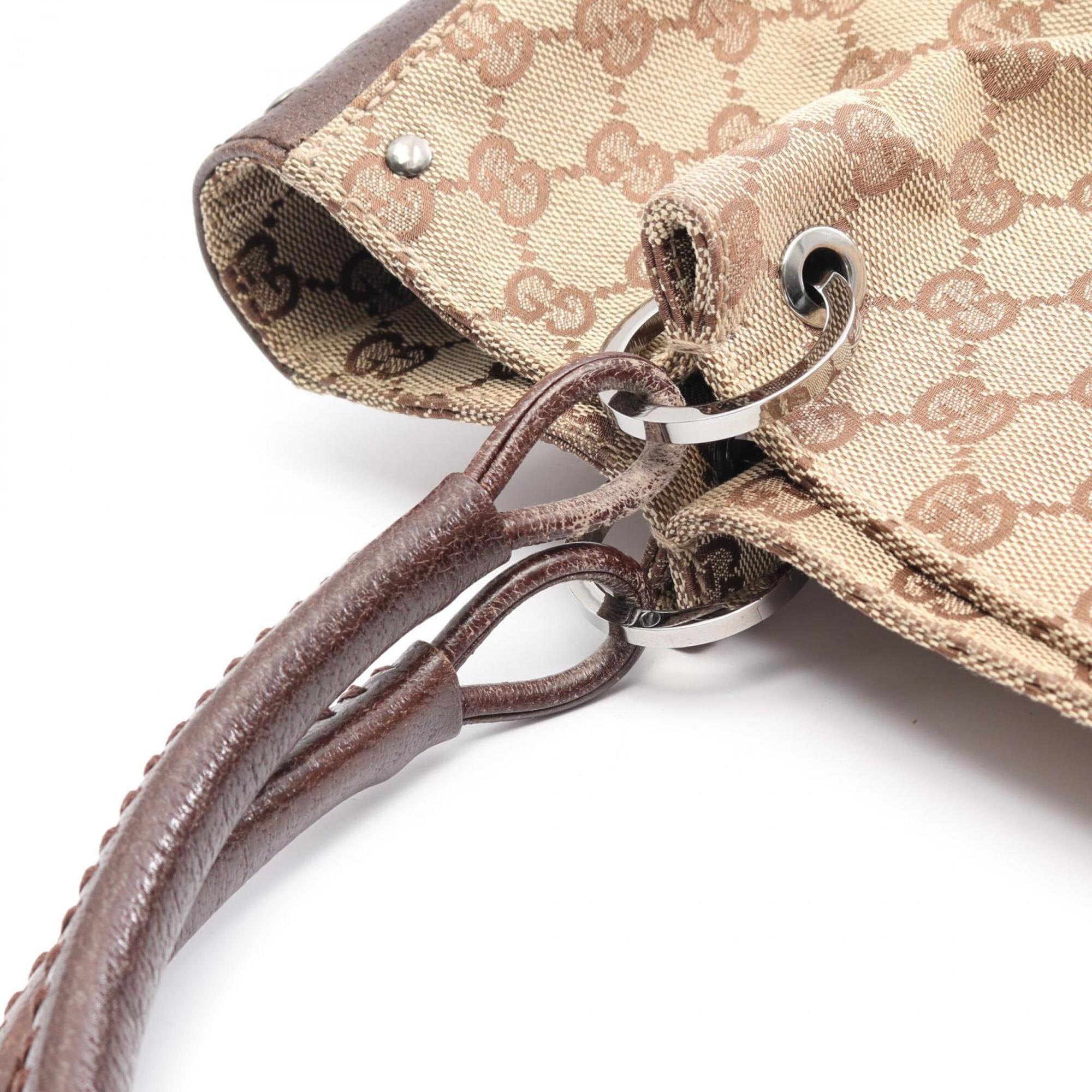 Gucci Beige Brown Gg Canvas Leather Handbag Tote Bag (Pre-Owned)