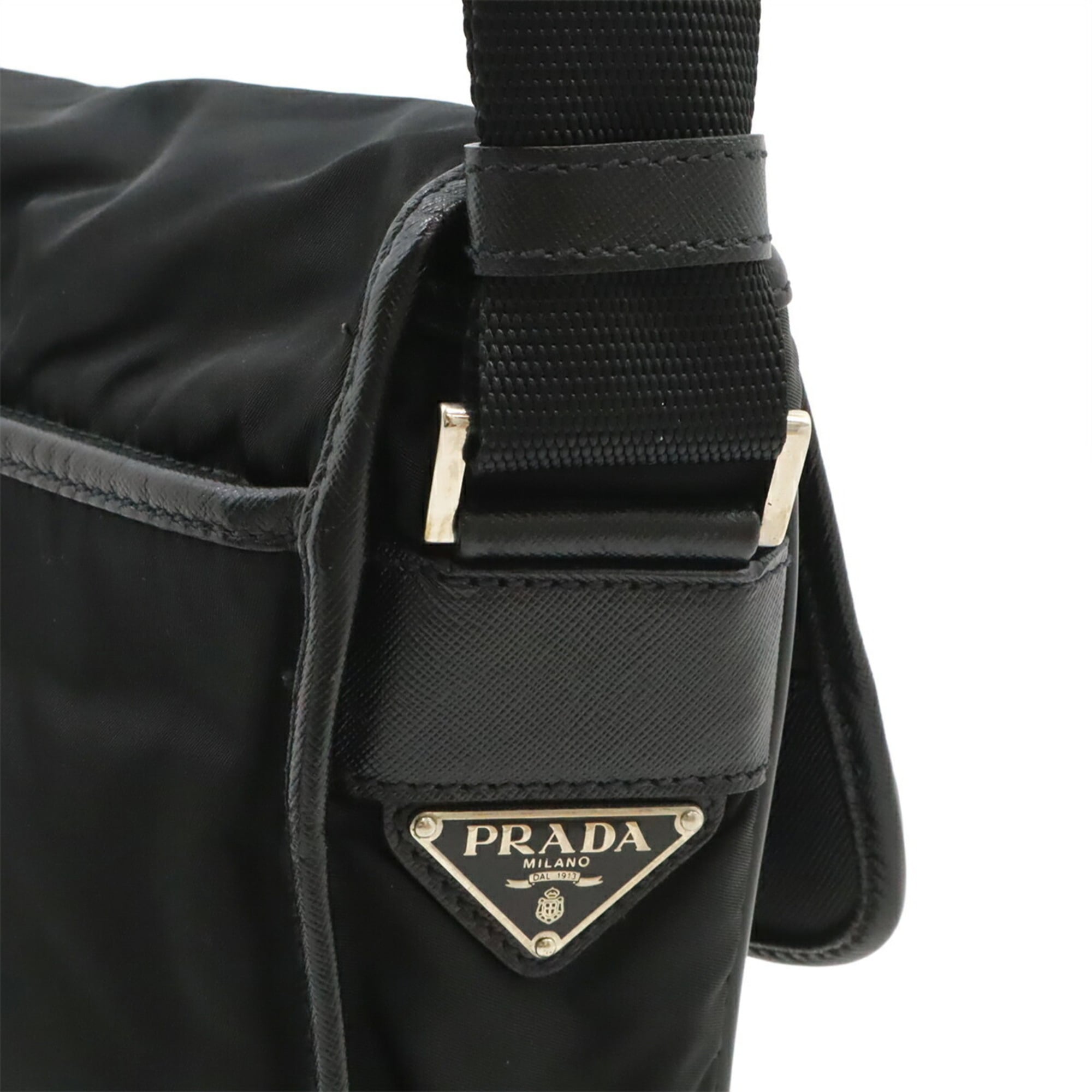 Prada Black Nero Nylon Leather Pochette Shoulder Bag (Pre-Owned)