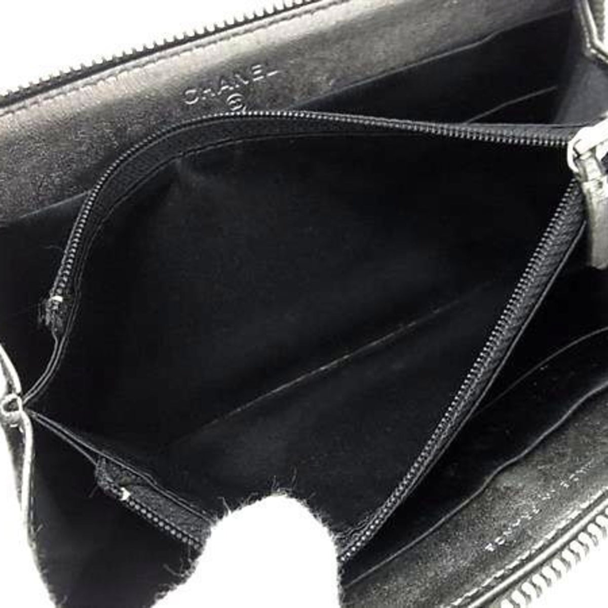 Chanel Gray Leather Long Wallet (Bi-Fold) (Pre-Owned)