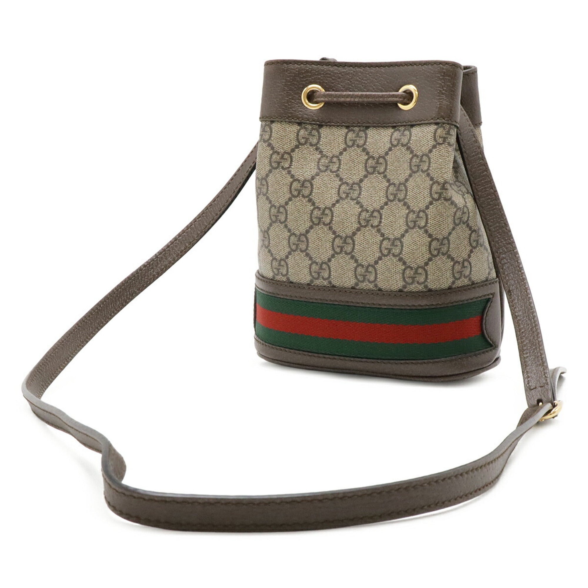Gucci Beige Brown Green Red Color Gg Supreme Canvas Leather Shoulder Bag (Pre-Owned)