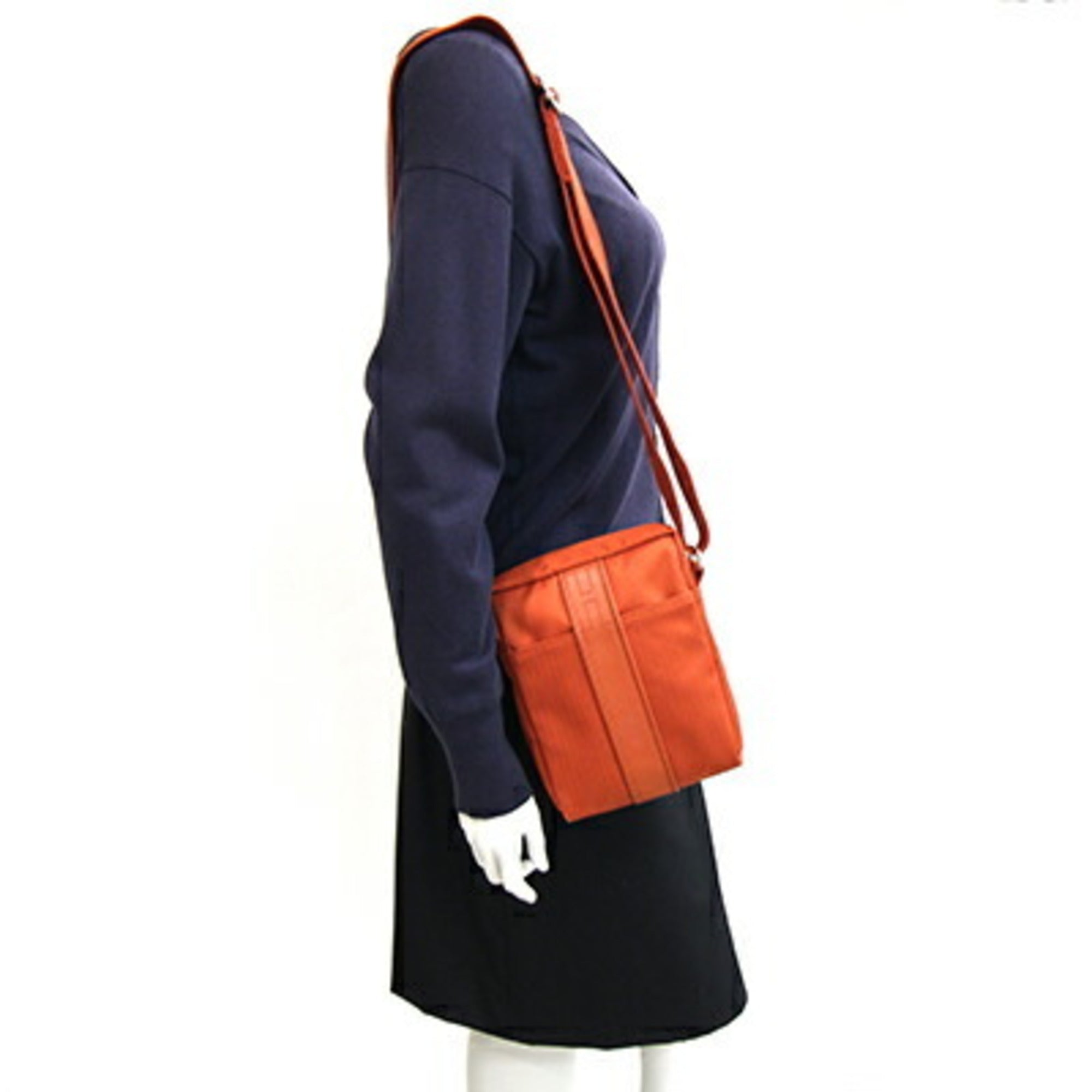 Hermes Acapulco Orange Toile Chevron Leather Shoulder Bag (Pre-Owned)