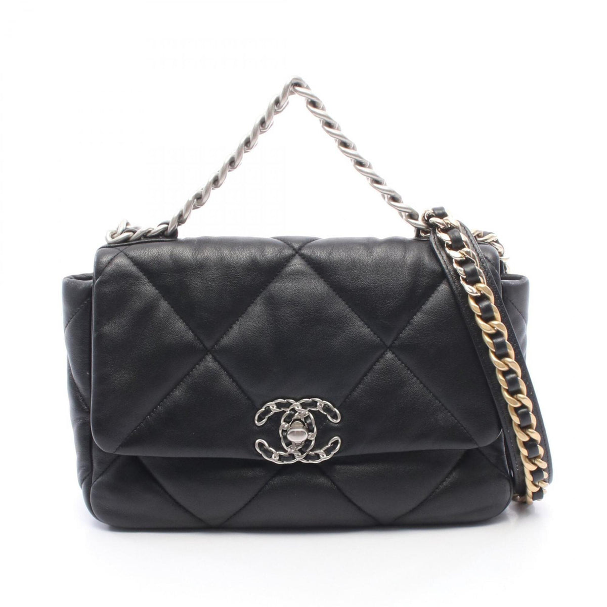 Chanel Black Leather Handbag Shoulder Bag (Pre-Owned)
