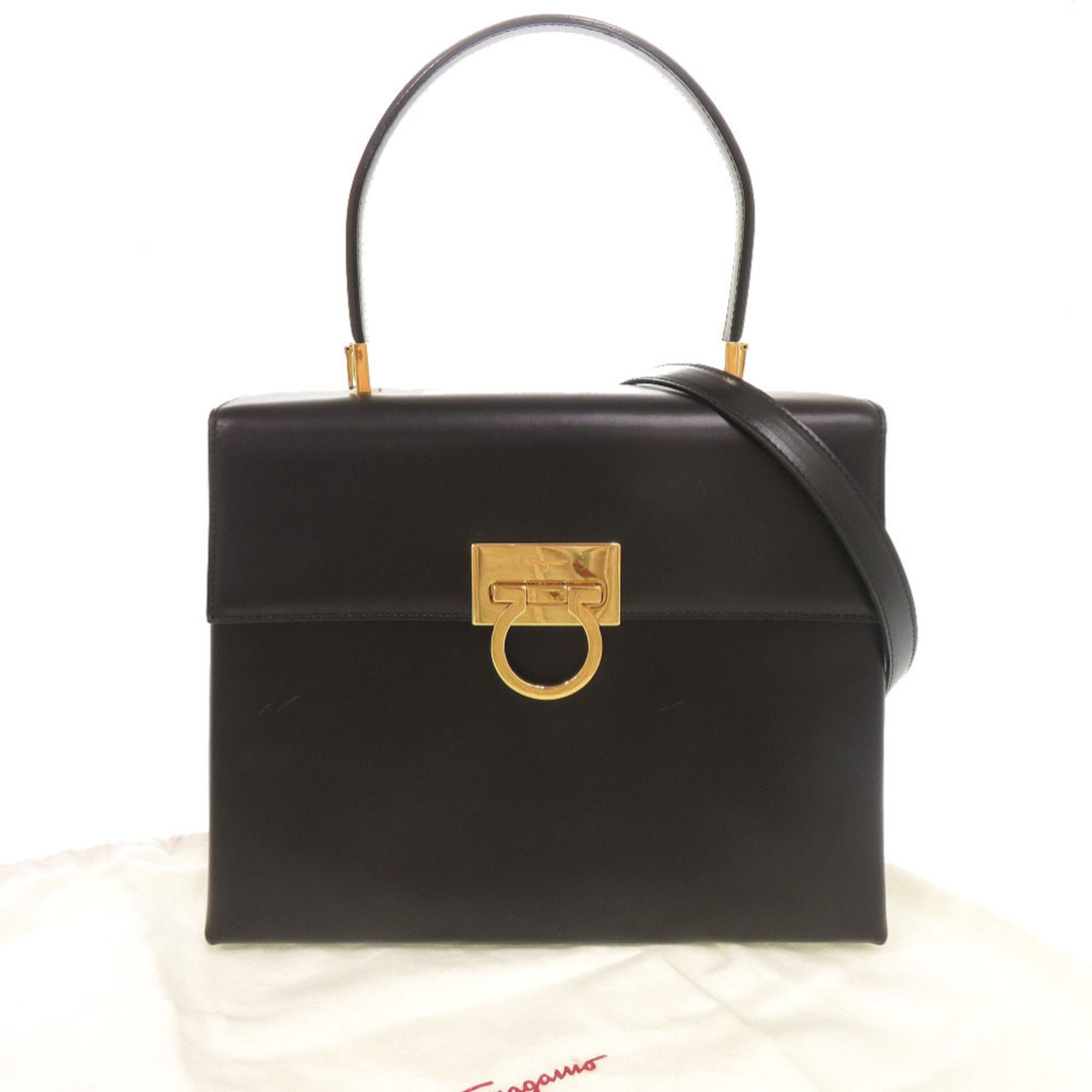 Salvatore Ferragamo Black Leather Handbag Shoulder Bag (Pre-Owned)