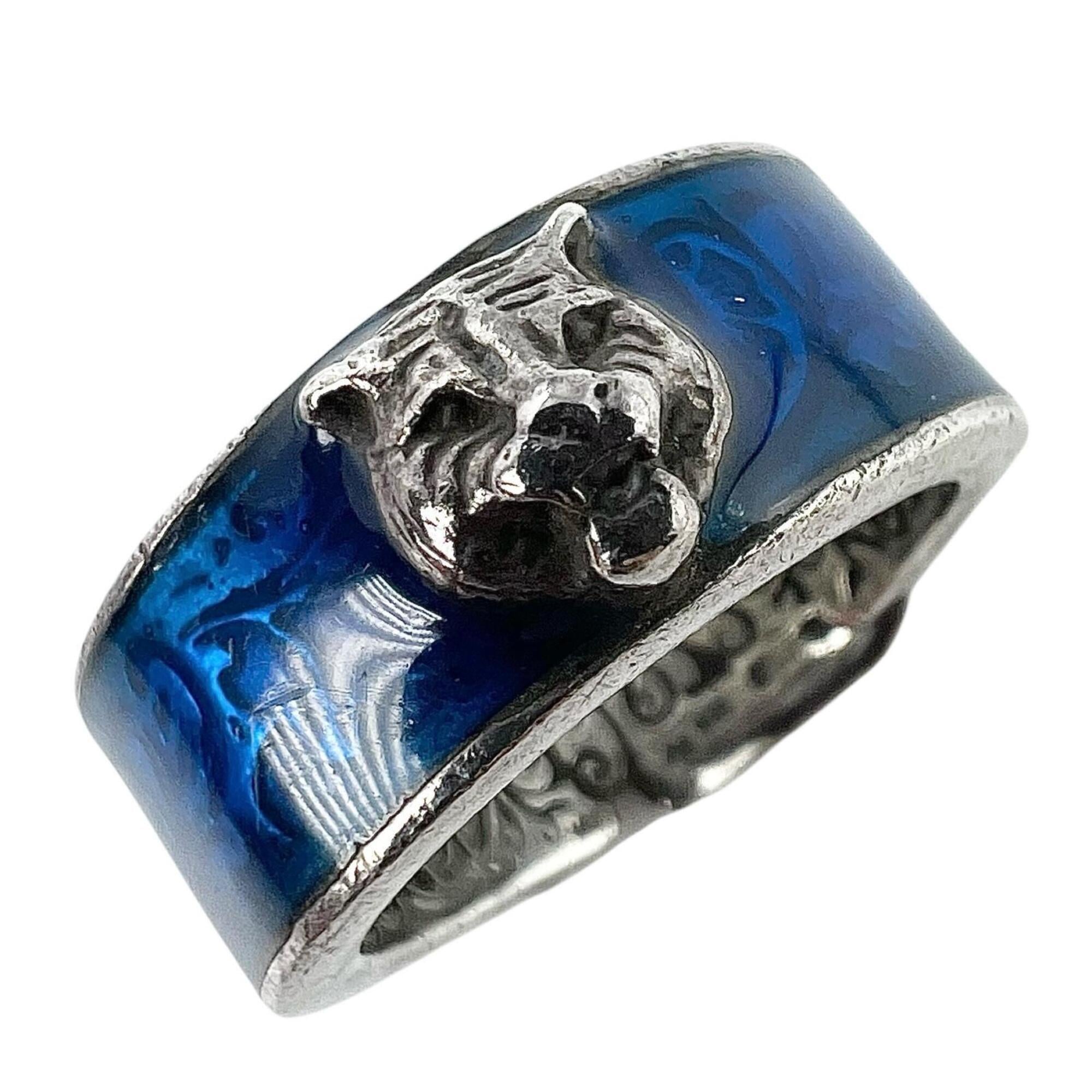 Gucci Silver Blue Enamel Sterling Silver Band Ring (Pre-Owned)