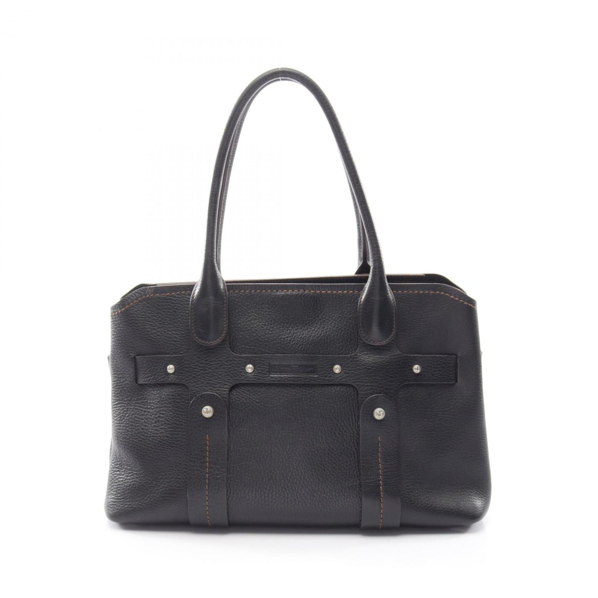 Salvatore Ferragamo Black Leather Handbag Shoulder Bag (Pre-Owned)